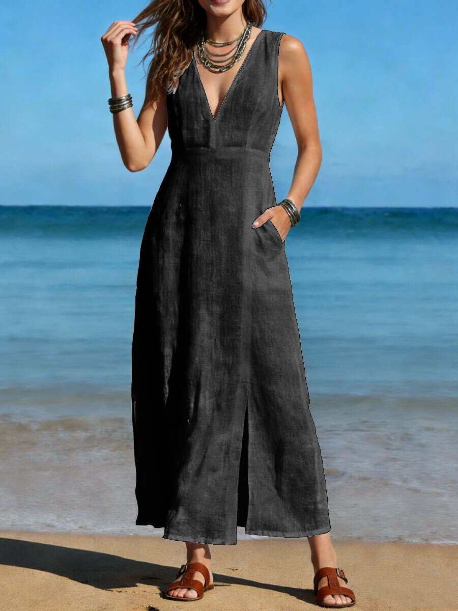 🔥Summer Arrivals🌟Women's Long Cotton Linen Slit Dress
