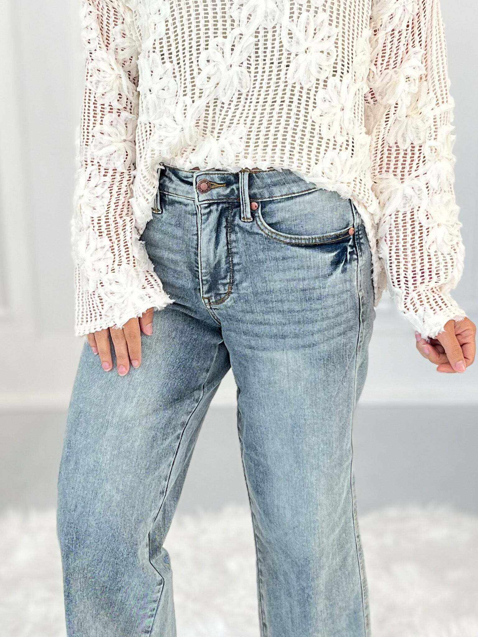 Very Demure - Christmas Tummy Control Cropped Wide Jeans- Final Sale