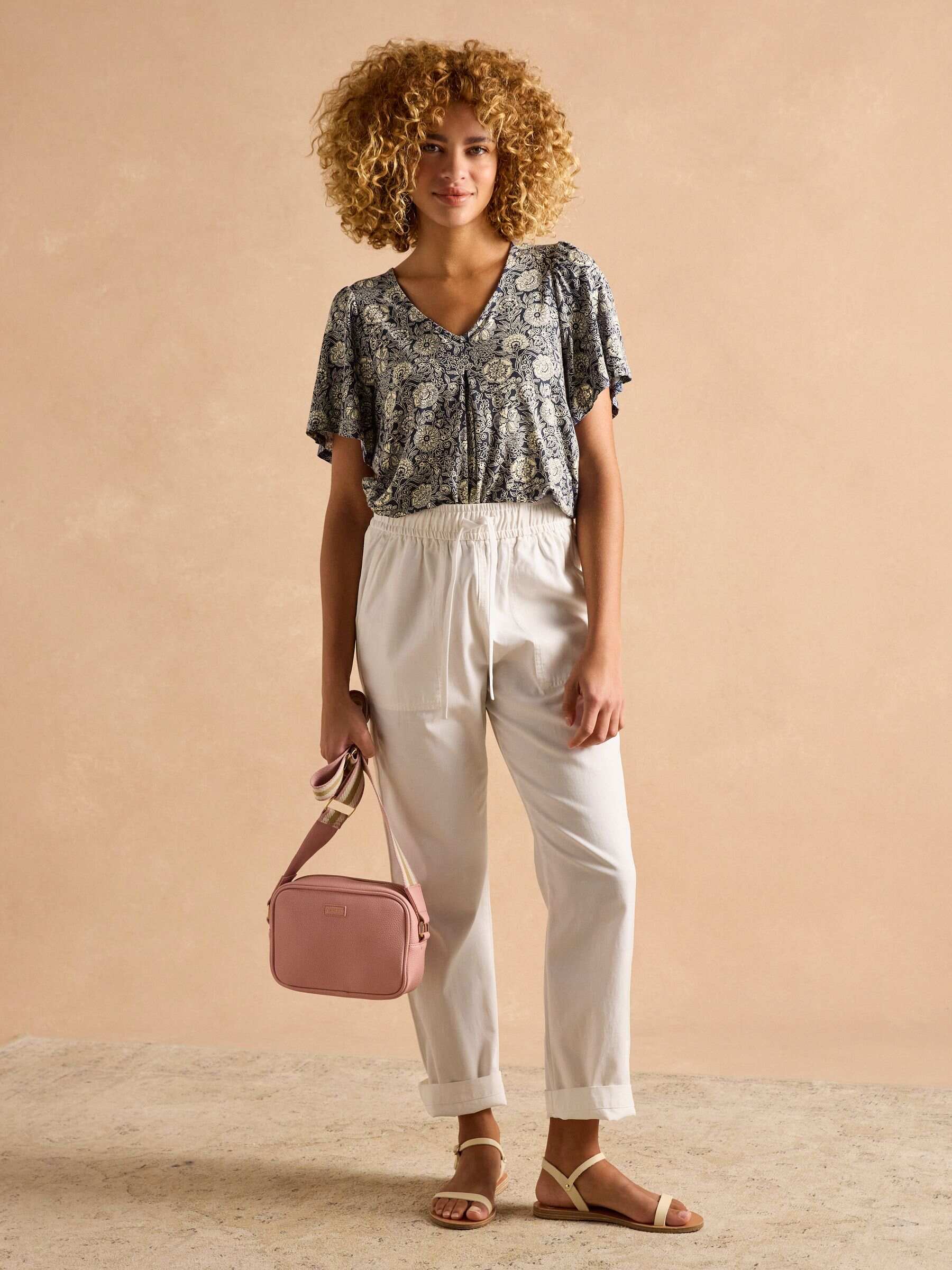 Nia Navy Pleat Front Jersey Top