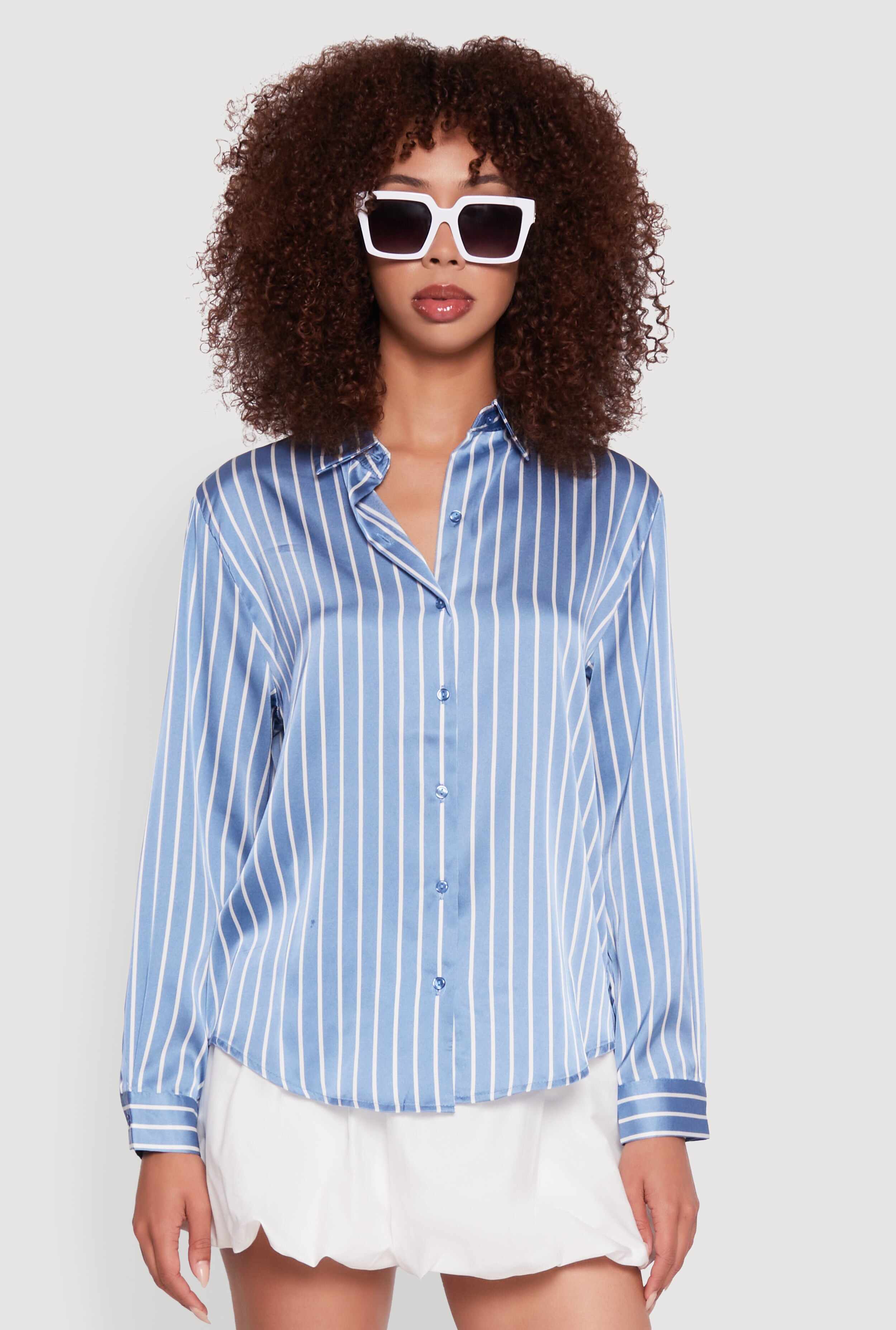 Trendy Satin Striped Long Sleeve Shirt