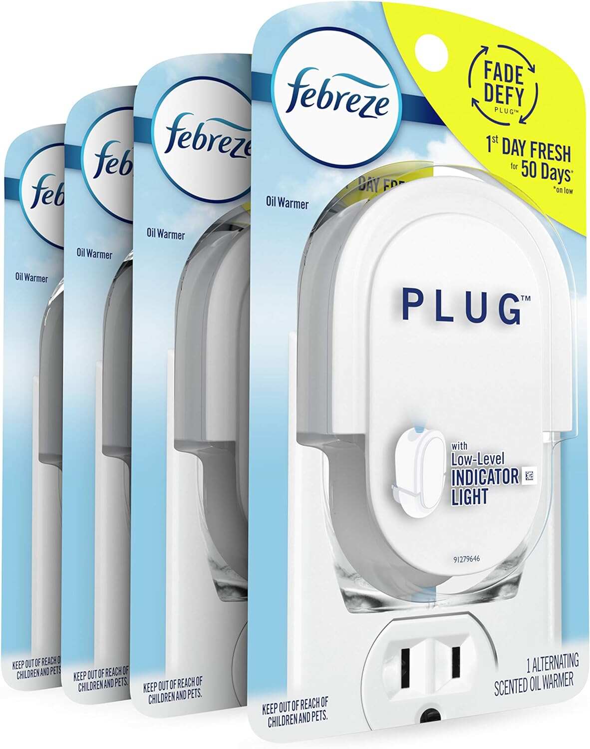 Febreze Odor-Fighting Fade Defy PLUG Air Freshener, Mountain, Ocean, Amber, (3) .87 fl. oz. Oil Refills