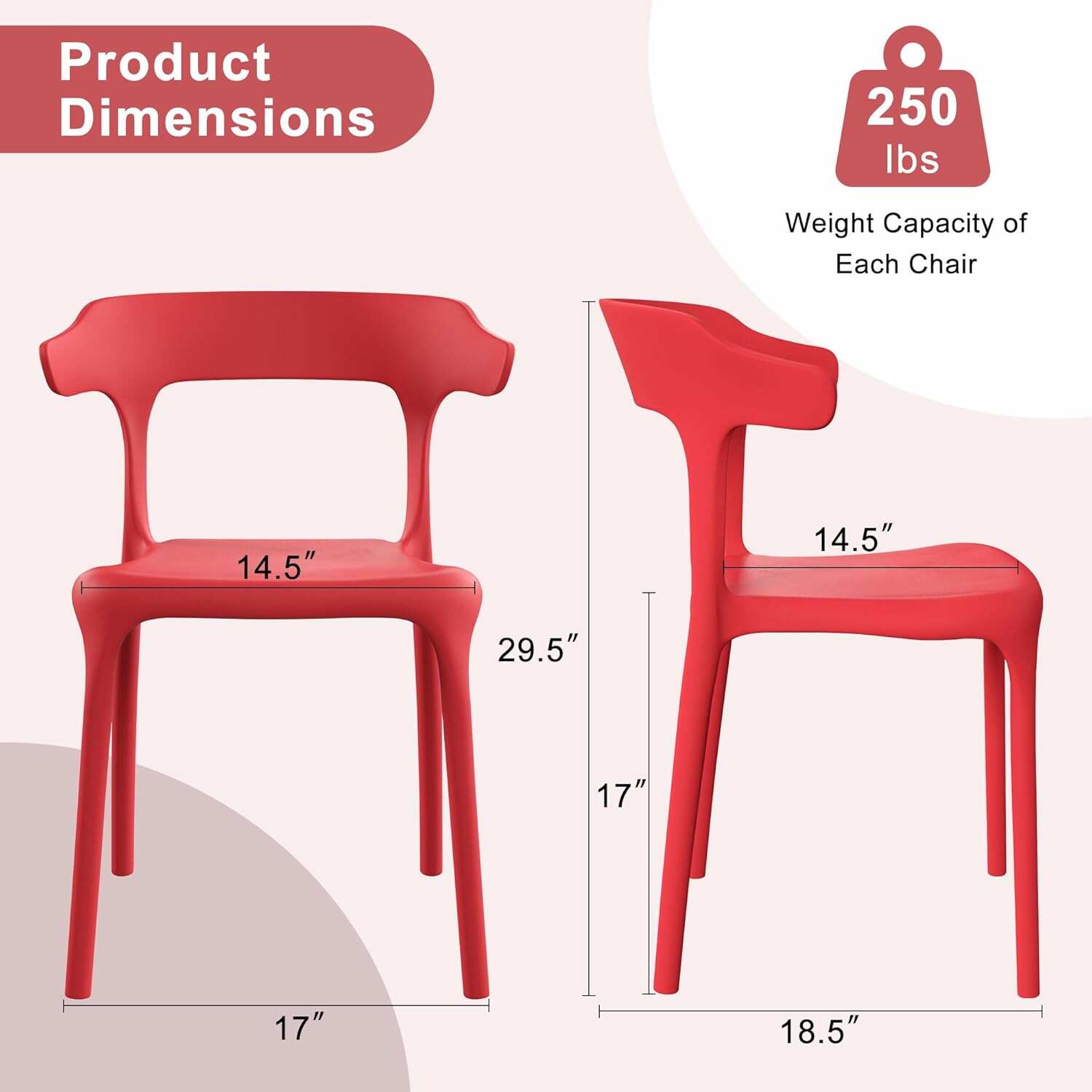 VECELO 4 Pack Plastic Stacking Chairs