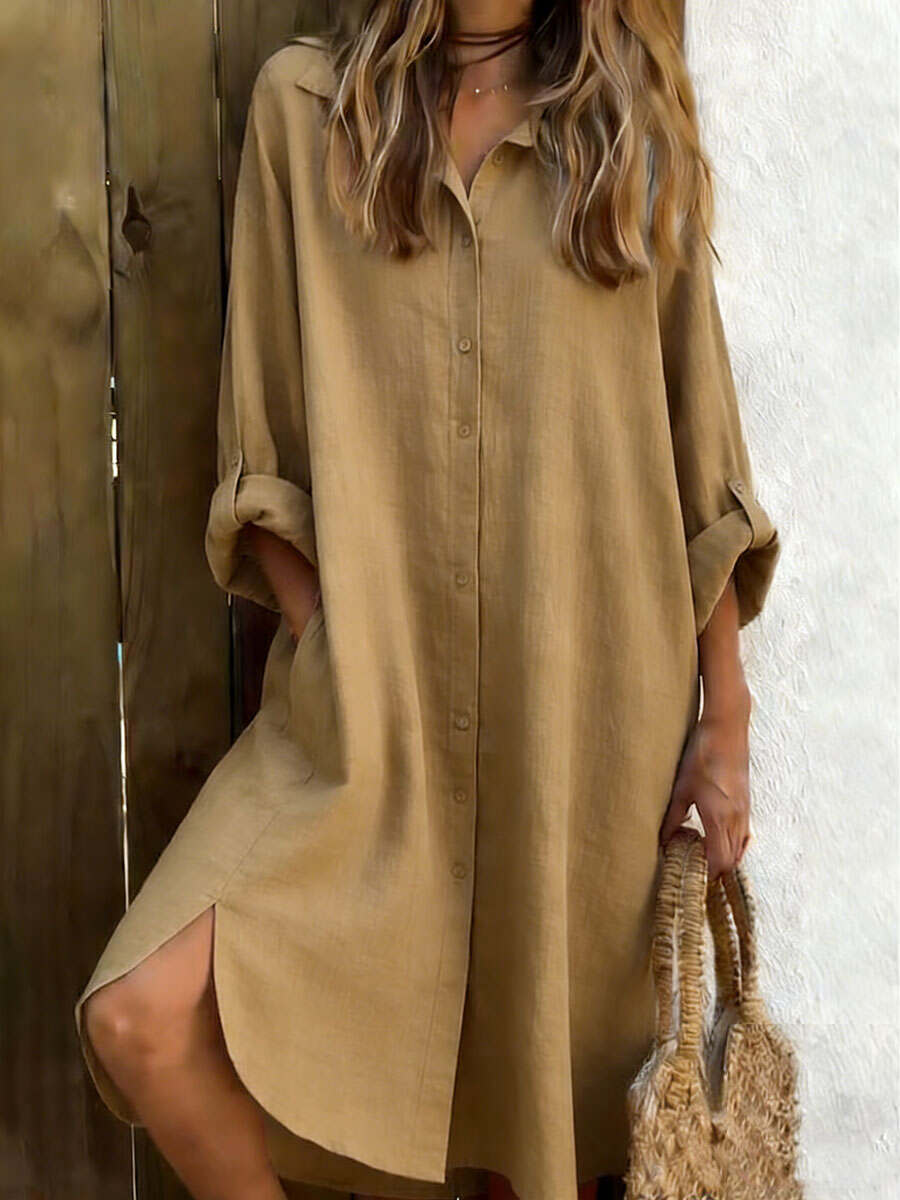 🔥Summer Arrivals🌟Retro Solid Color Long-sleeved Cotton And Linen Shirt