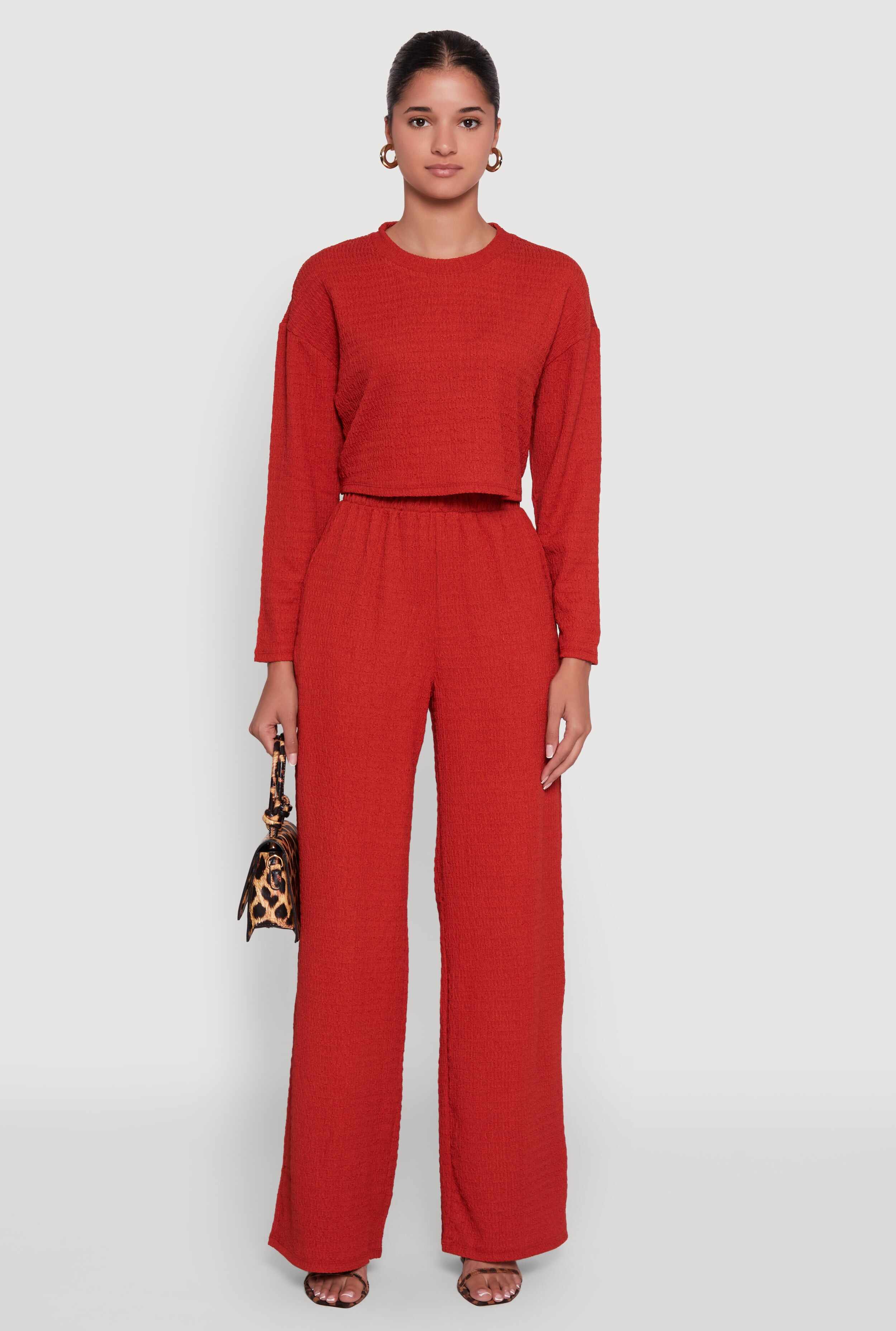 Textured Knit High Waisted Palazzo Pants