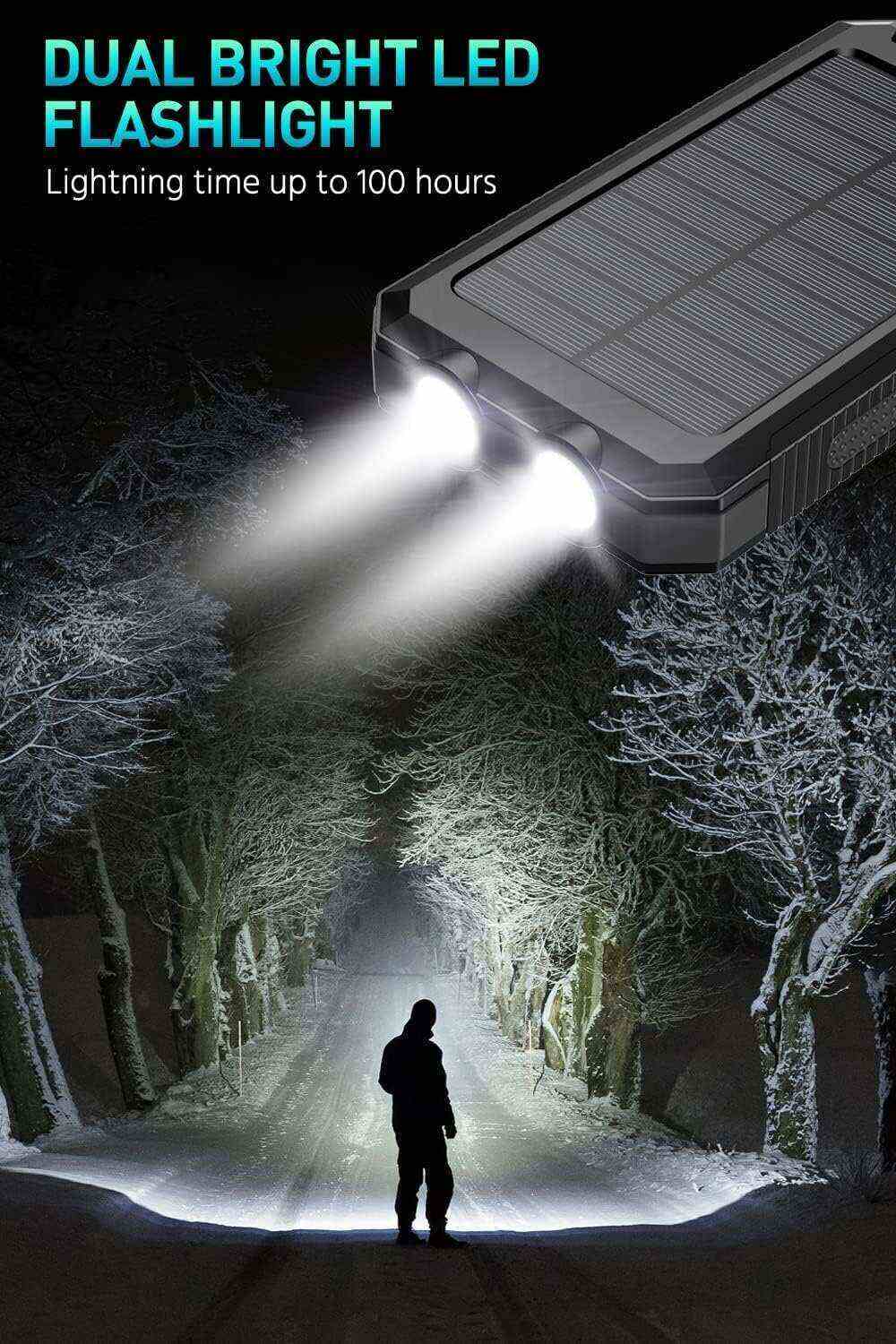 Power-Bank-Portable-Charger-Solar - 36800mAh Waterproof Portable External Backup Battery Charger Built-in Dual QC 3.0 5V3.1A Fast USB and Flashlight for All Phone and Electronic Devices (Deep Orange)