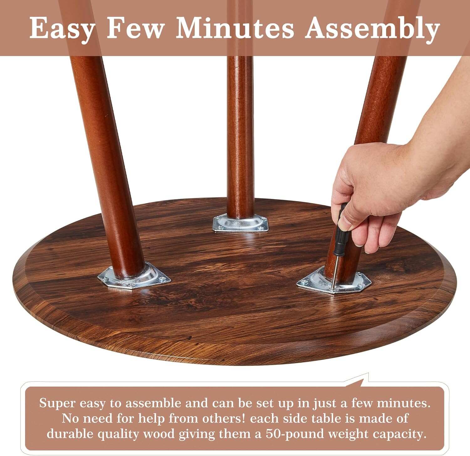 VECELO Round Wooden Side End Table with Adjustable Foot for Indoor Outdoor