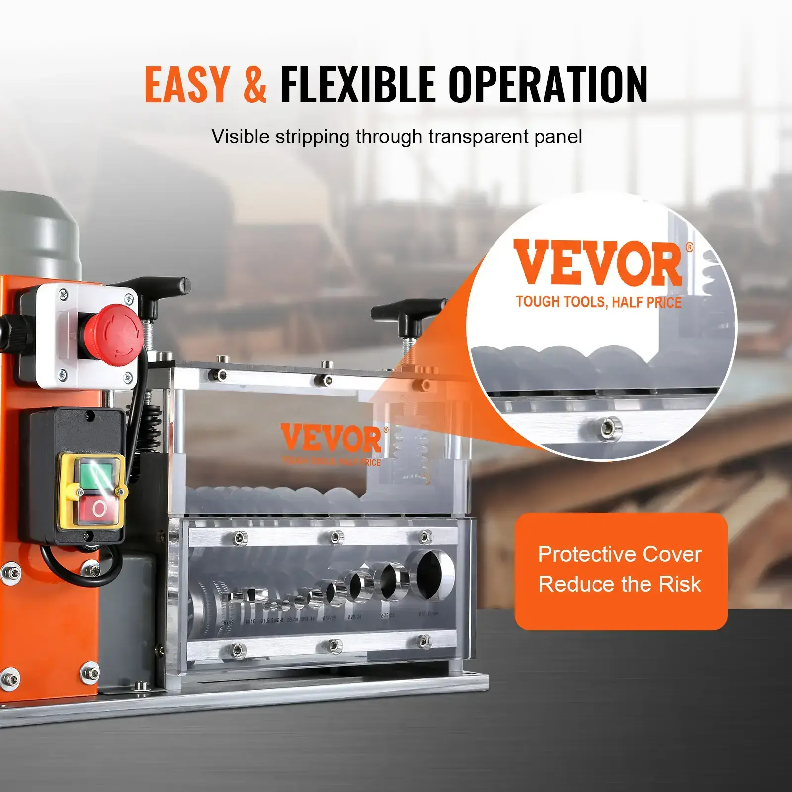Automatic Wire Stripping Machine,0.06''-1.26'' Electric Motorized Cable Stripper, 750 W, 98 ft/min Wire Peeler with Visible Stripping Depth Reference, 10 Channels for Scrap Copper Recycling Heavy Duty Tool