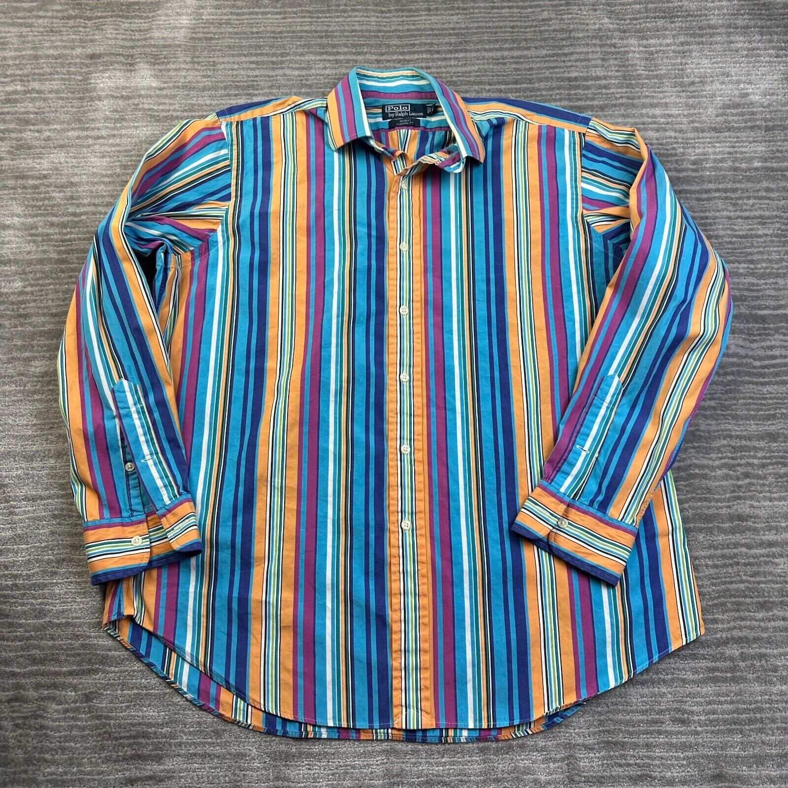 Men's Casual Western Yellow Blue Striped Long Sleeve Shirt