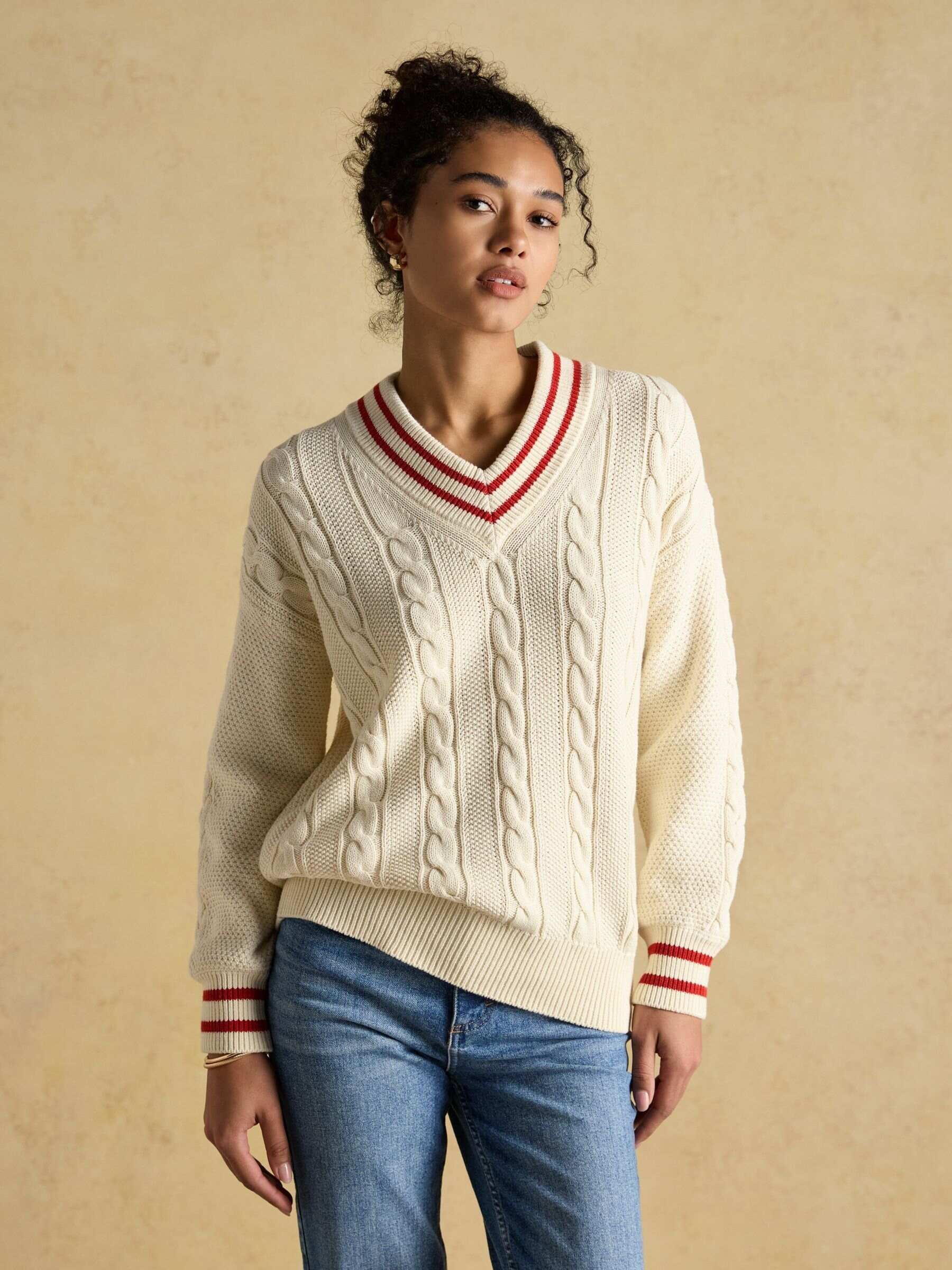 Dibbly Cream Cotton Cable Knit Cricket Jumper