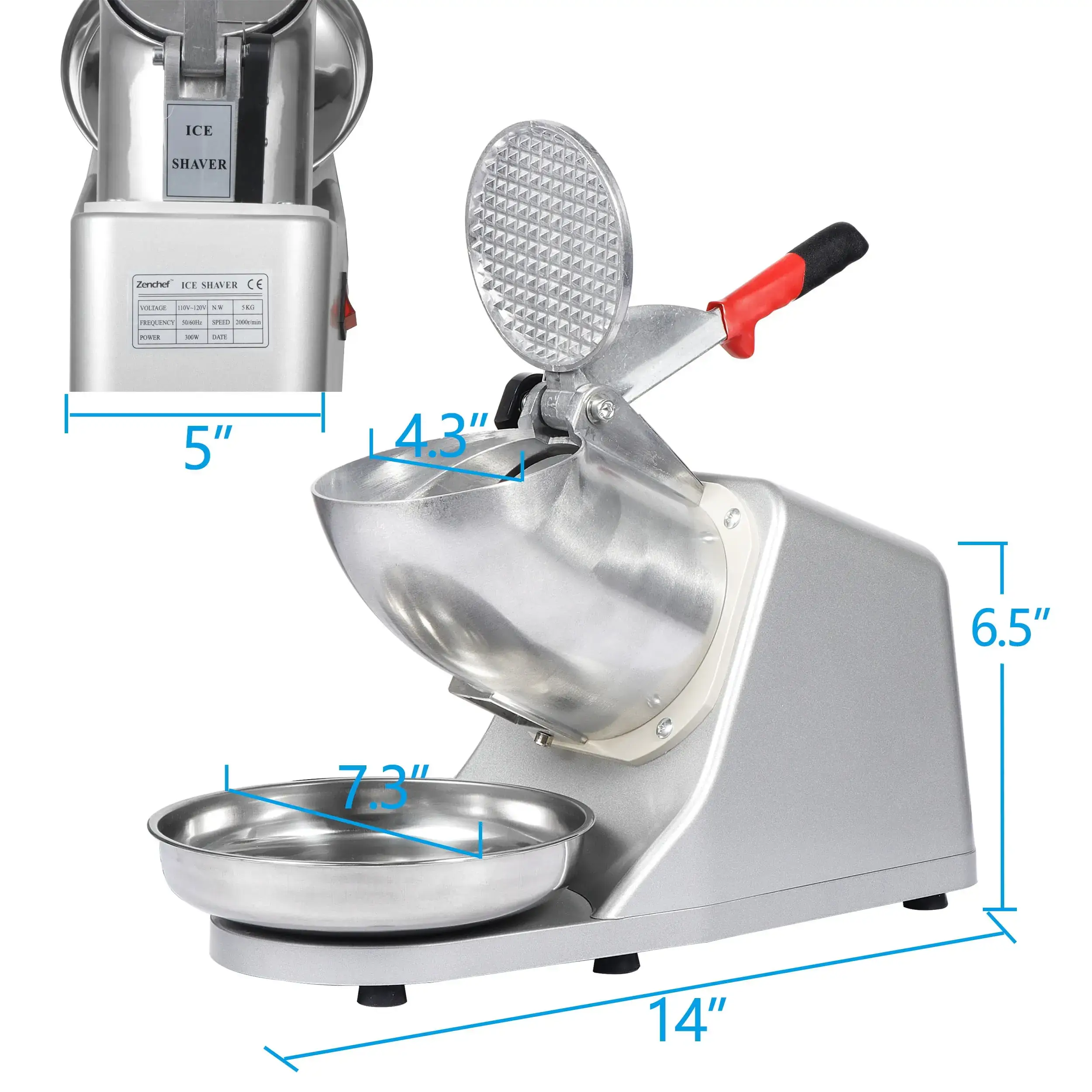 Commercial-Grade Shaved Ice Machine - Aluminium Home Ice Crusher, 143 lbs High-Output Slush Maker with Large Bowl, Waterproof Switch, Silver Kitchen Appliance