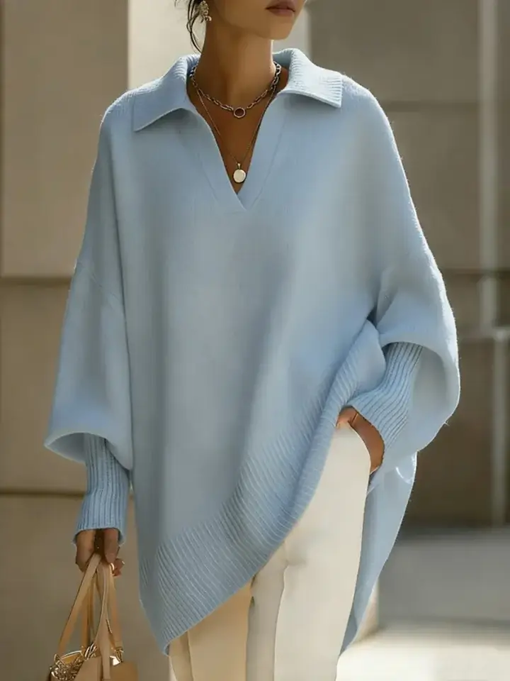 🔥Summer Arrivals🌟Women's Solid Color V-neck Long-sleeved Casual Loose-fitting Knitted Pullover Sweater
