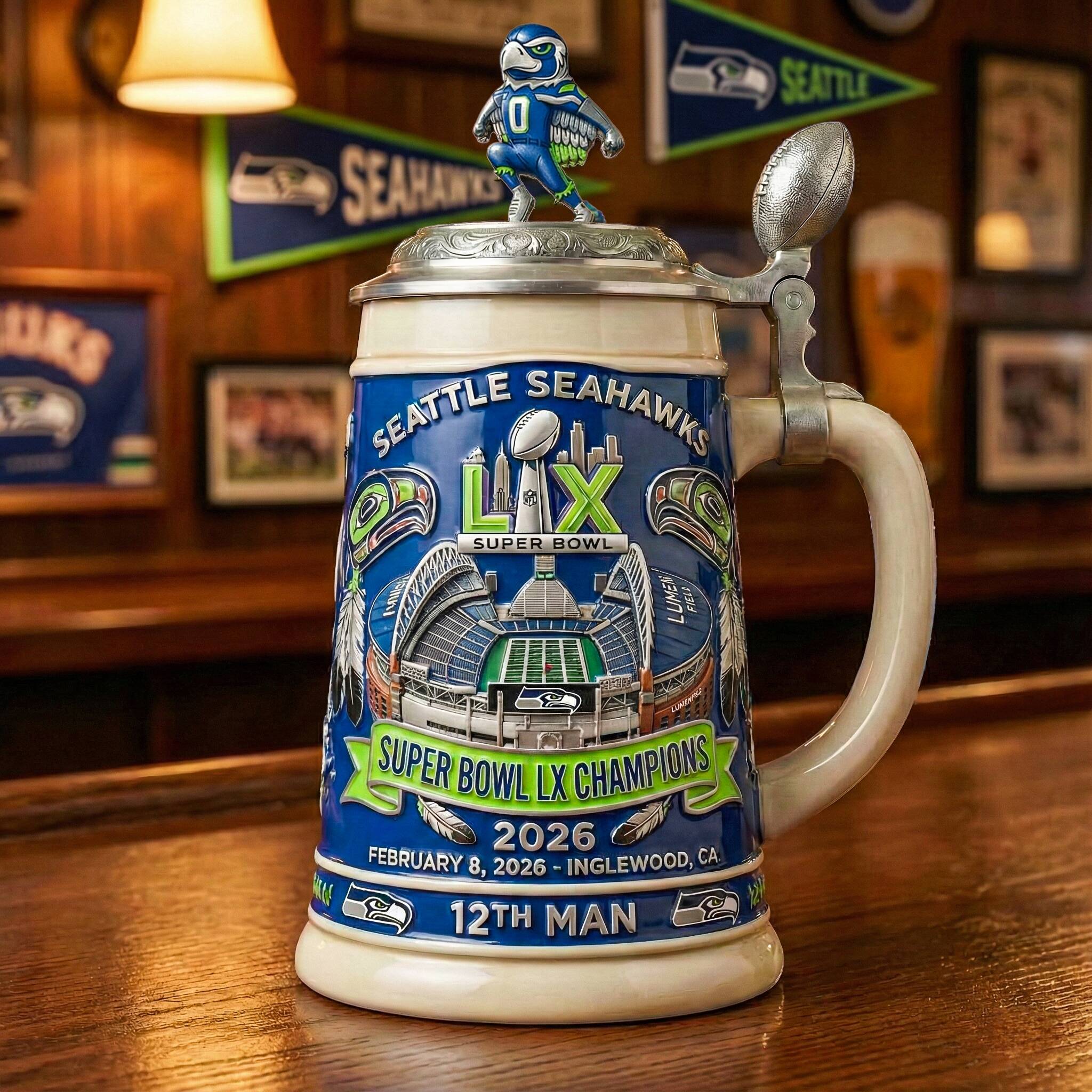 🏆 Seattle Seahawks – Super Bowl LX Champions Commemorative Stein