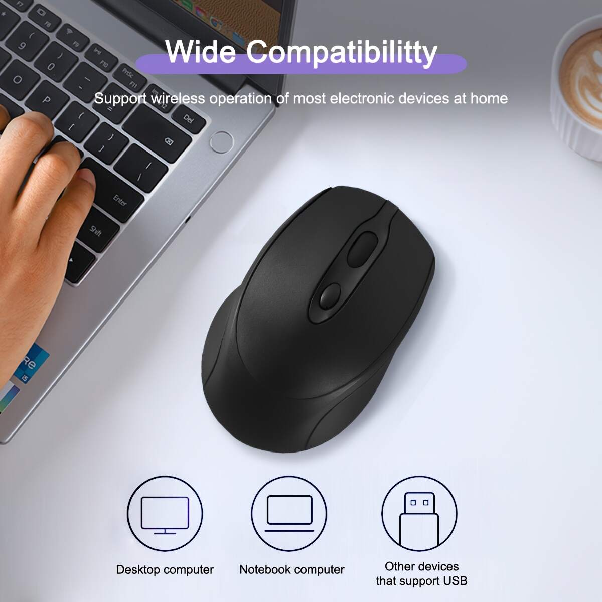 [Wireless Mouse] Rechargeable Ergonomic Wireless Mouse (BT & 2.4G) | Computer Cordless Mouse with USB Receiver for PC Mac Laptop