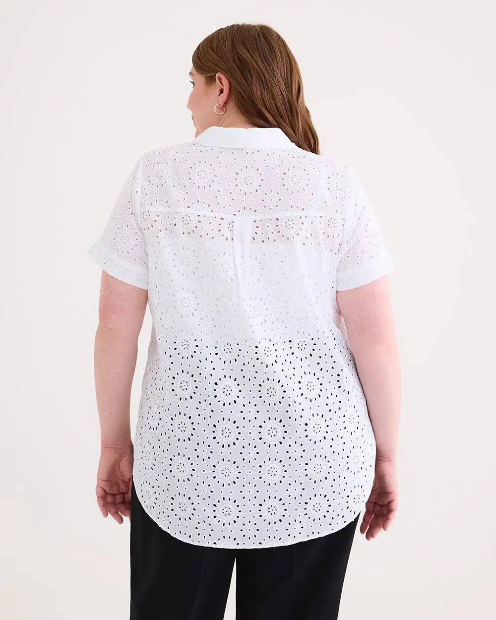 Short-Sleeve Eyelet Blouse