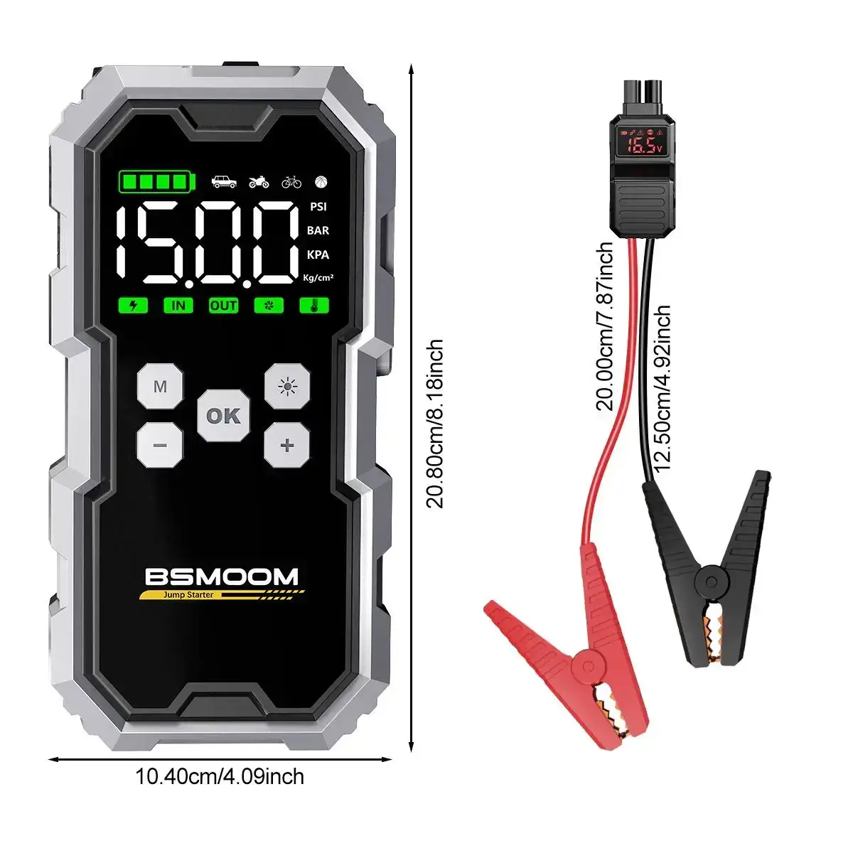 16800mAh  [5-in-1] Portable Car Jump Starter with Air Compressor(All Gas/10.0L Diesel),With Tireinflator, 12V AutoBoost BatteryCharger Jumper Box, Rapid Charger with LEDScreen Vehicle Automotive