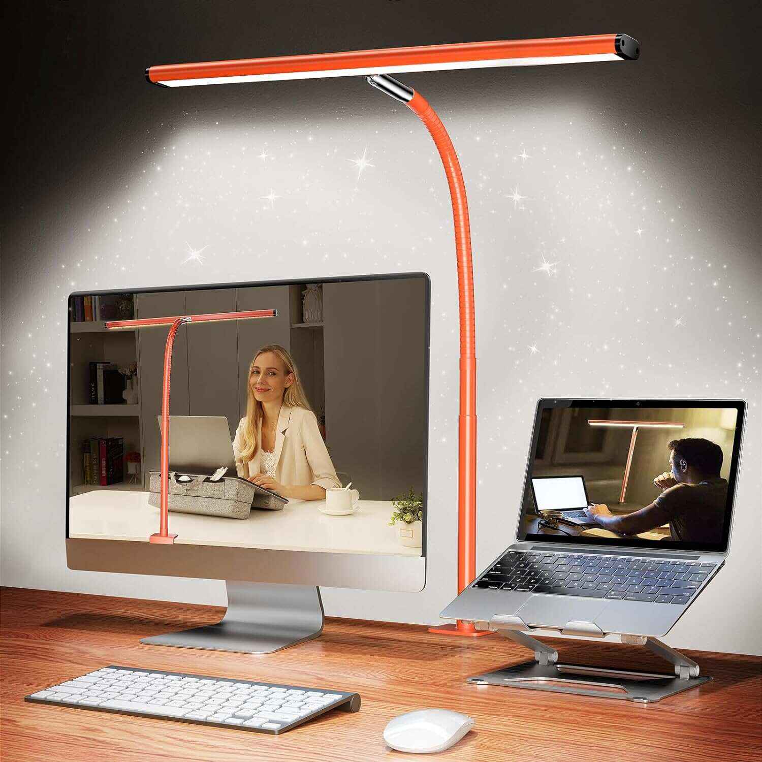 LED Desk Lamp for Office Home, Eye-Caring Desk Light with Stepless Dimming Adjustable Flexible Gooseneck, 10W USB Adapter Desk Lamp with Clamp for Reading, Study, Workbench (Black)