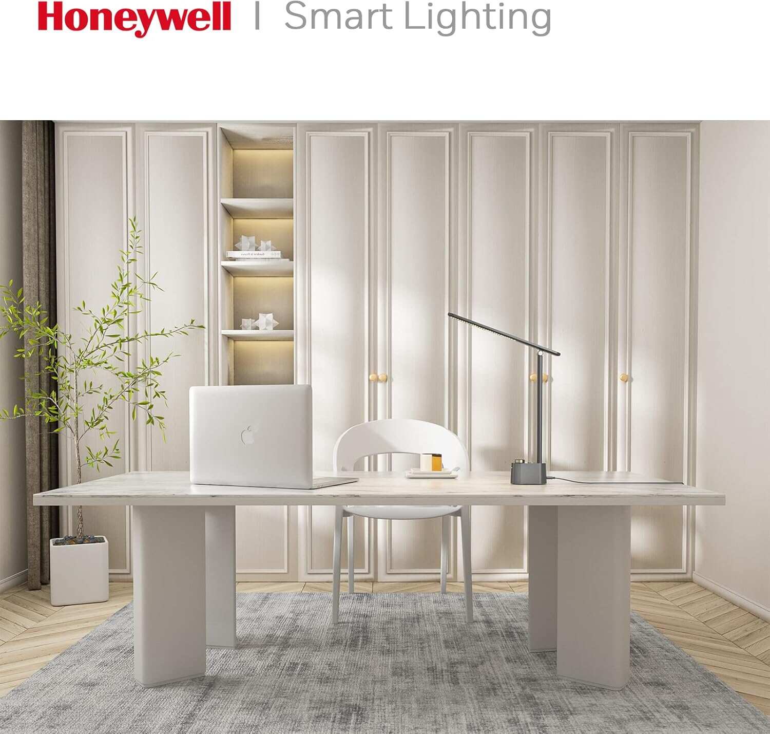 Honeywell Desk Lamp Home Office - LED Lighting with Charging Station A+C USB Port for Small Spaces Bedroom Reading Crafts HWT-H01 Black