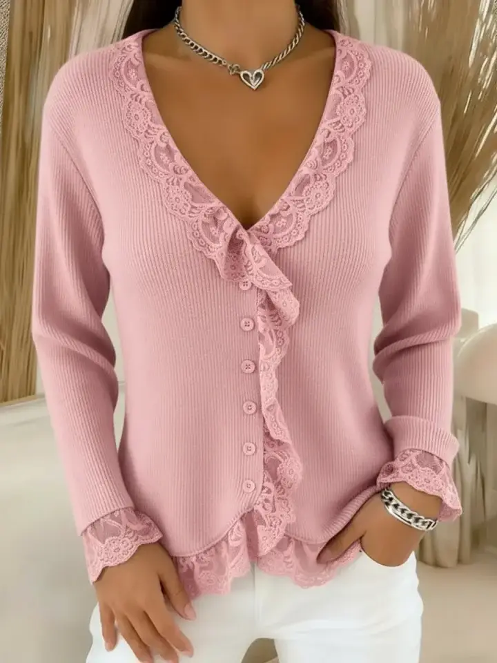 🔥Summer Arrivals🌟Women's Lace-paneled V-neck Sweater