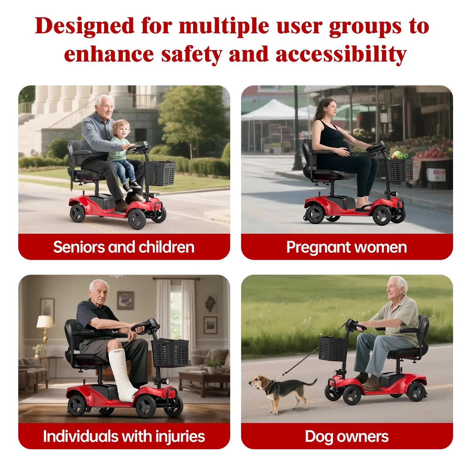 4 Wheel Mobility Scooter for Seniors&Adults- 25 Miles Range, Foldable Powered Electric Wheelchair Device w/600WH Battery,Only 8 lb Weight, Dual Basket, 300 lb Capacity, Compact,Red