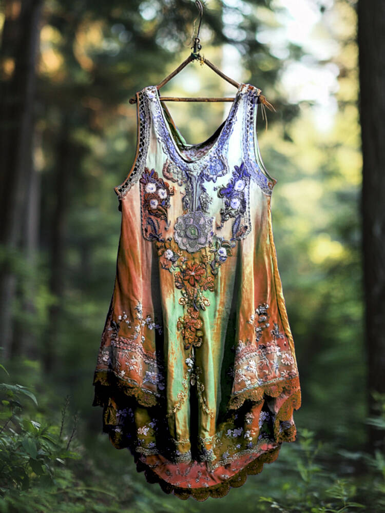 Boho Lavender Gradient Lace Art Linen Sleeveless Tank Top