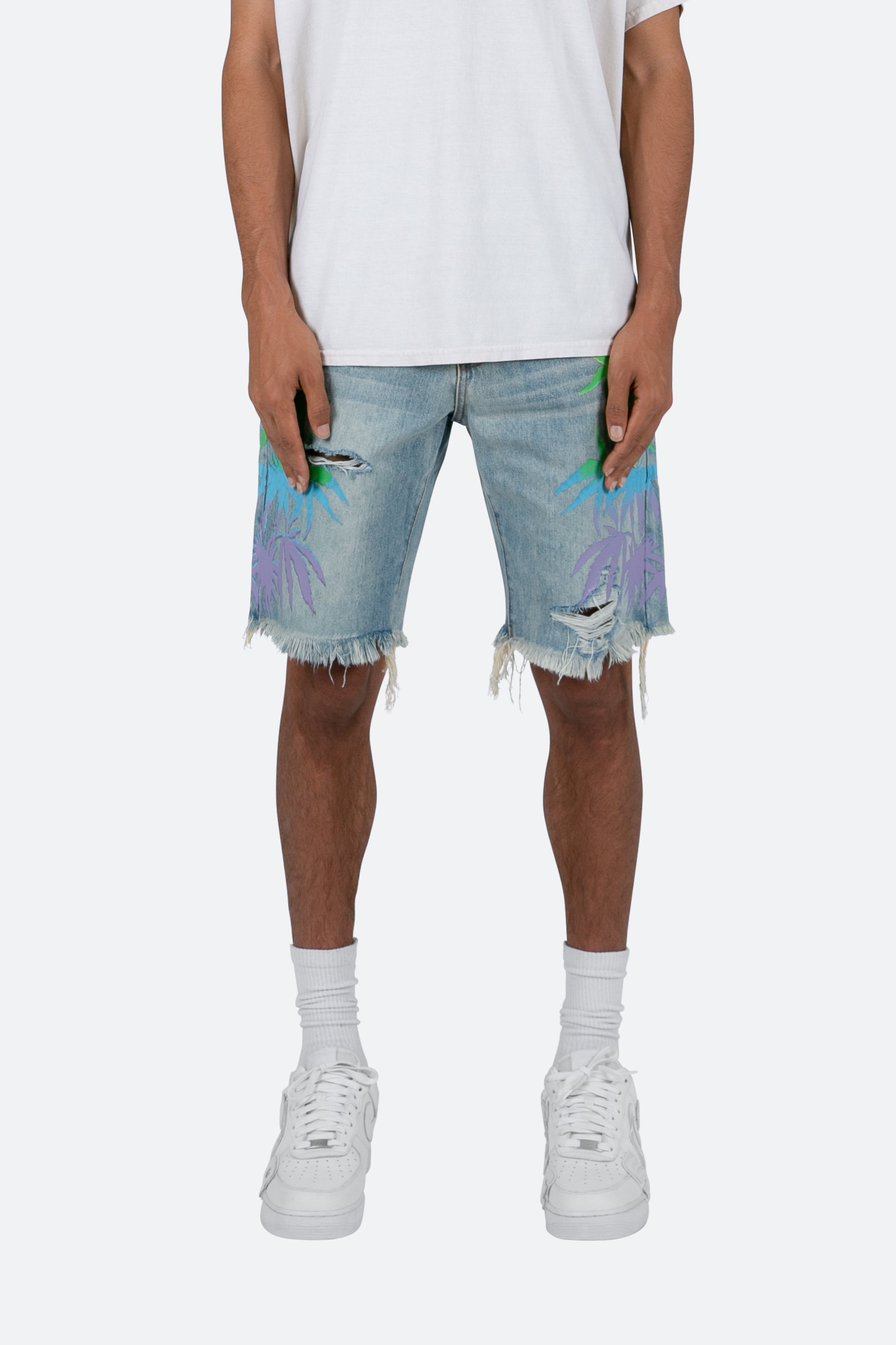 R468 Palm Denim Shorts - Light Blue
