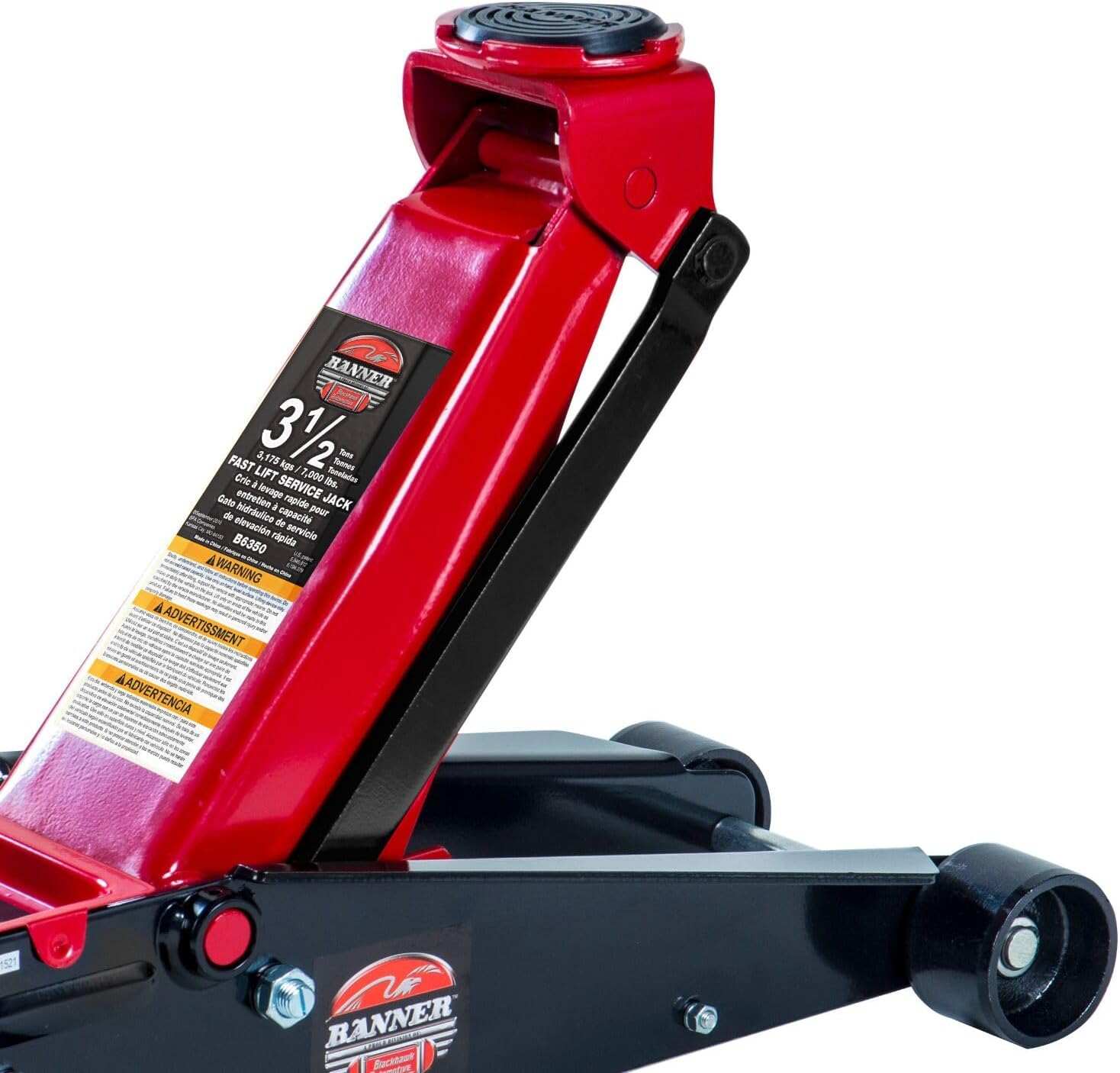Black/Red Fast Lift Service Jack - 3.5 Ton Capacity, 28 1/2
