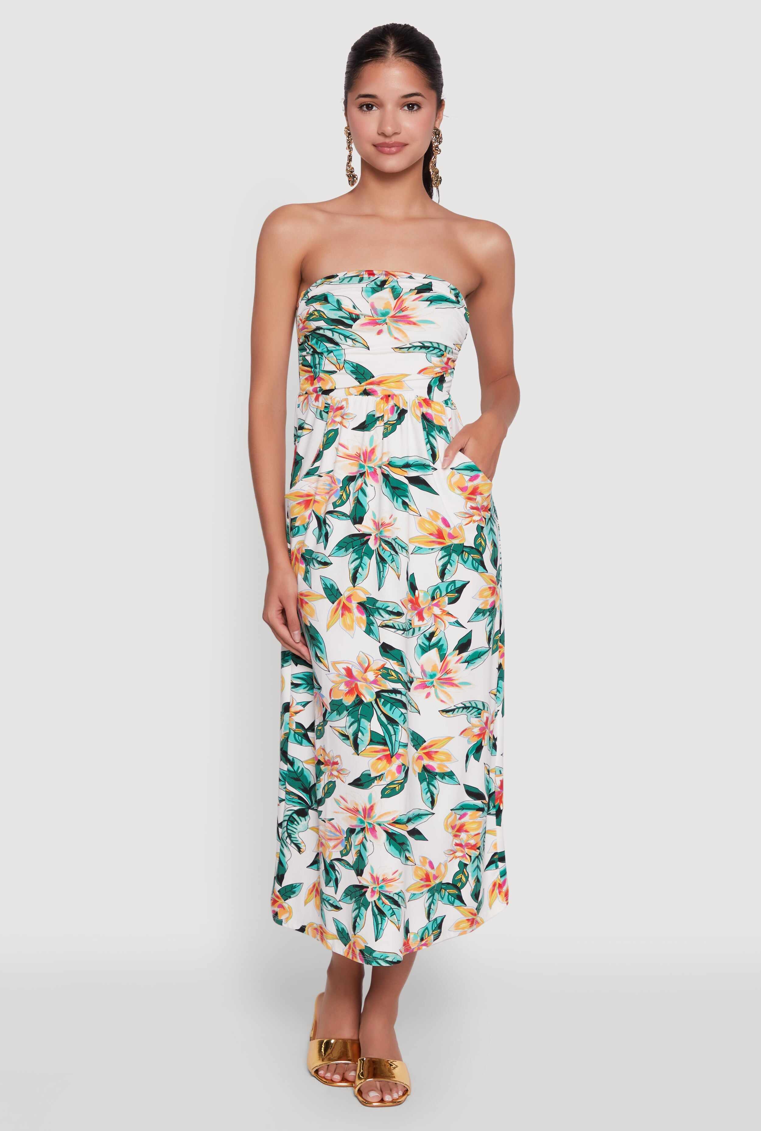 Floral Print Tube Sundress with Classic Fit