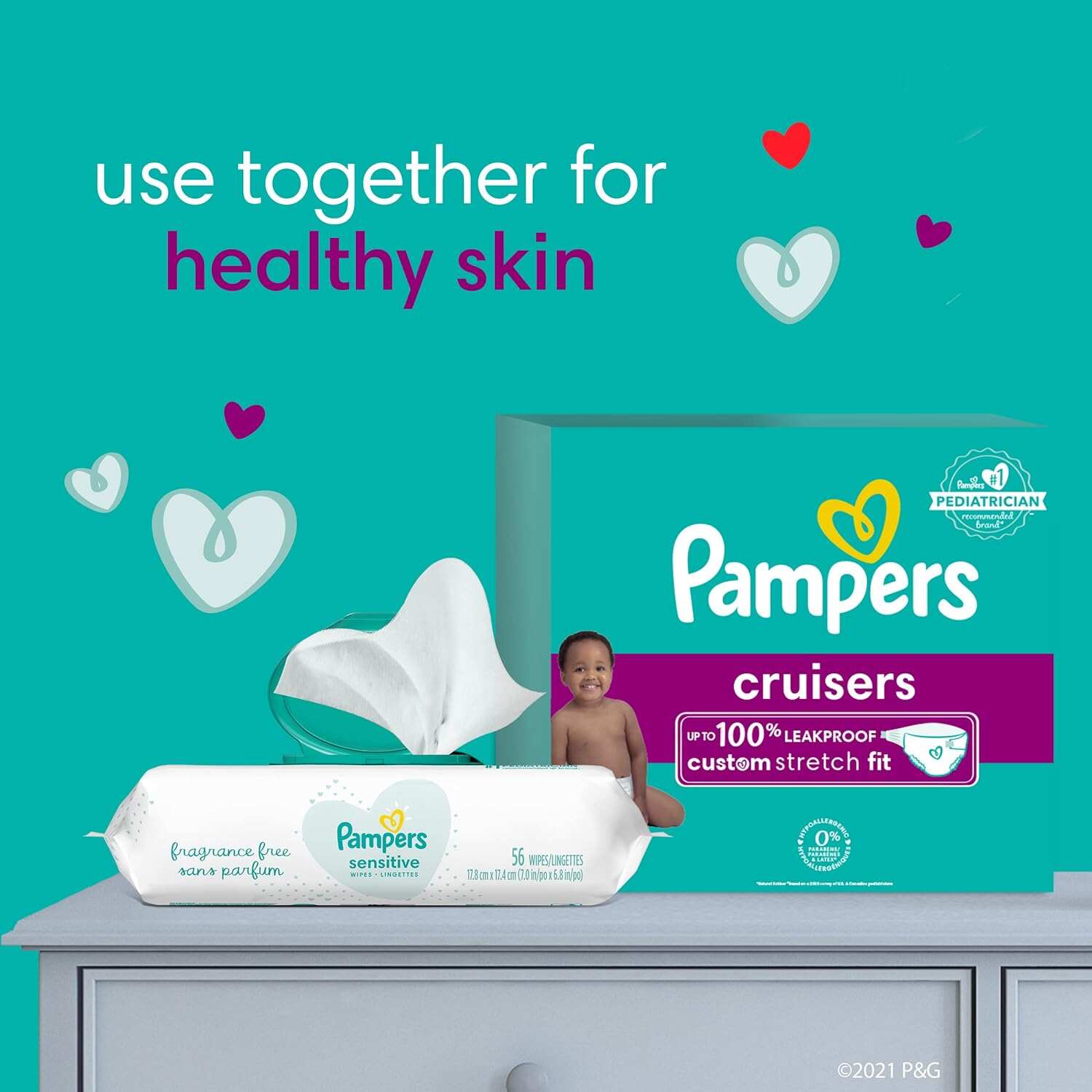 Pampers Cruisers Diapers - Size 5, One Month Supply (128 Count), Disposable Active Baby Diapers with Custom Stretch
