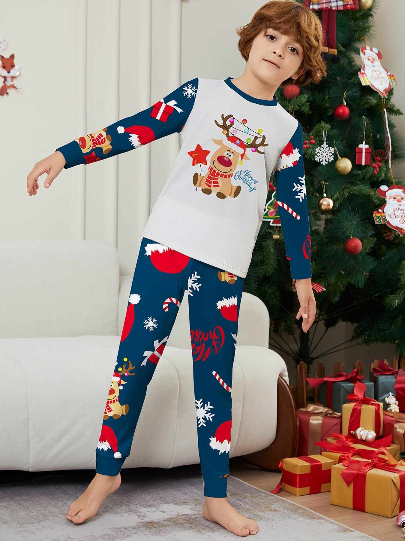 Christmas Fawn Printed Family Matching Christmas Pajamas Sets