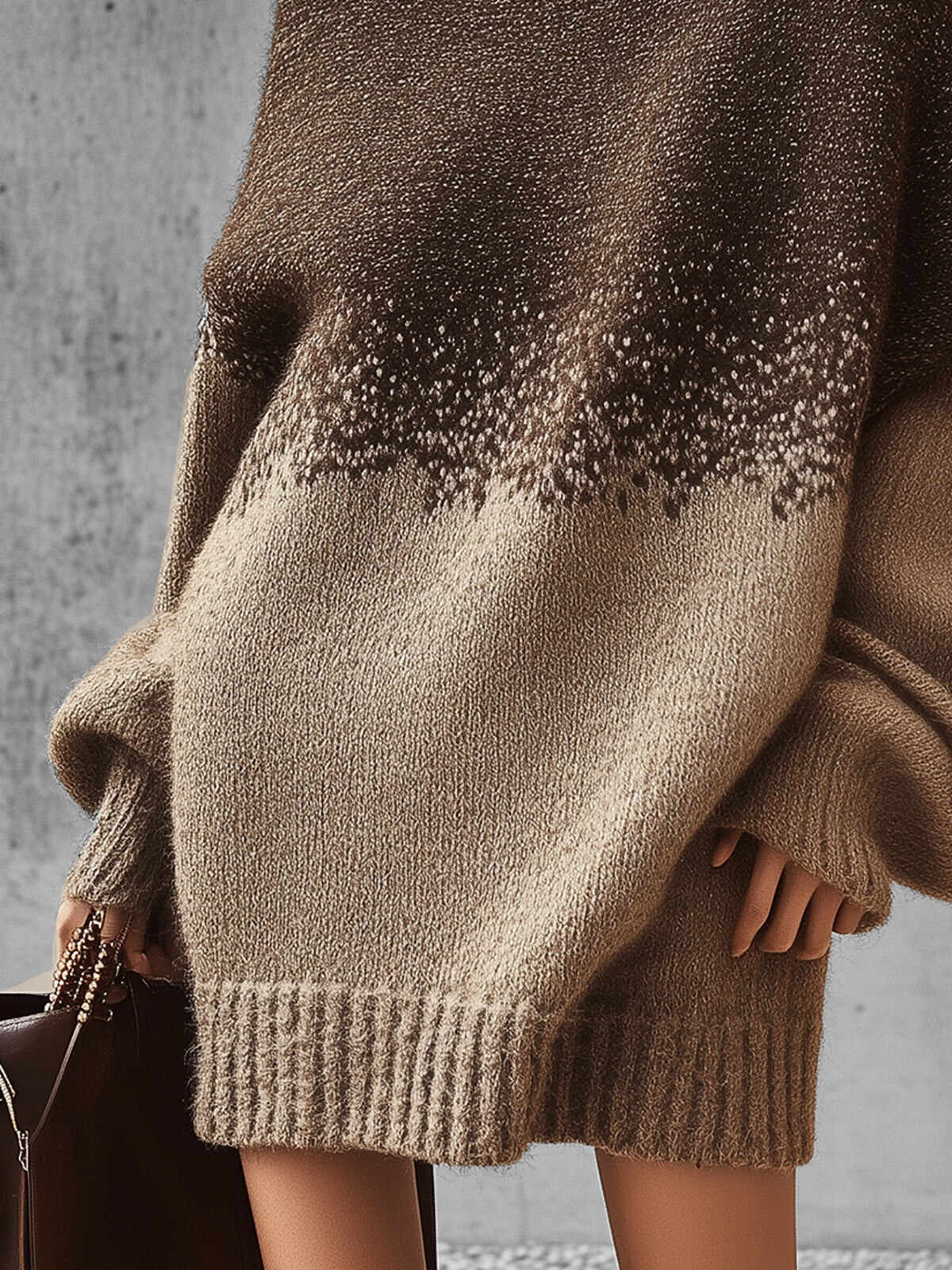Brown Knit Turtleneck Sweater Dress