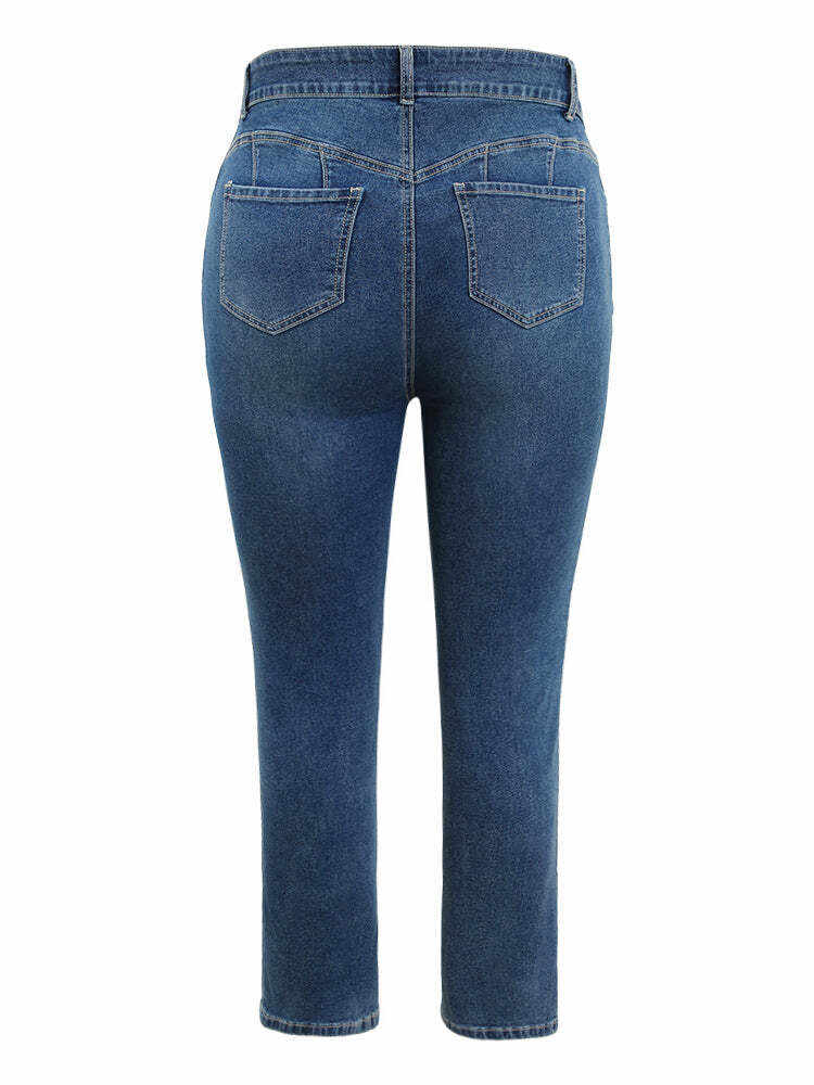 Straight Leg Very Stretchy High Rise Medium Wash Jeans