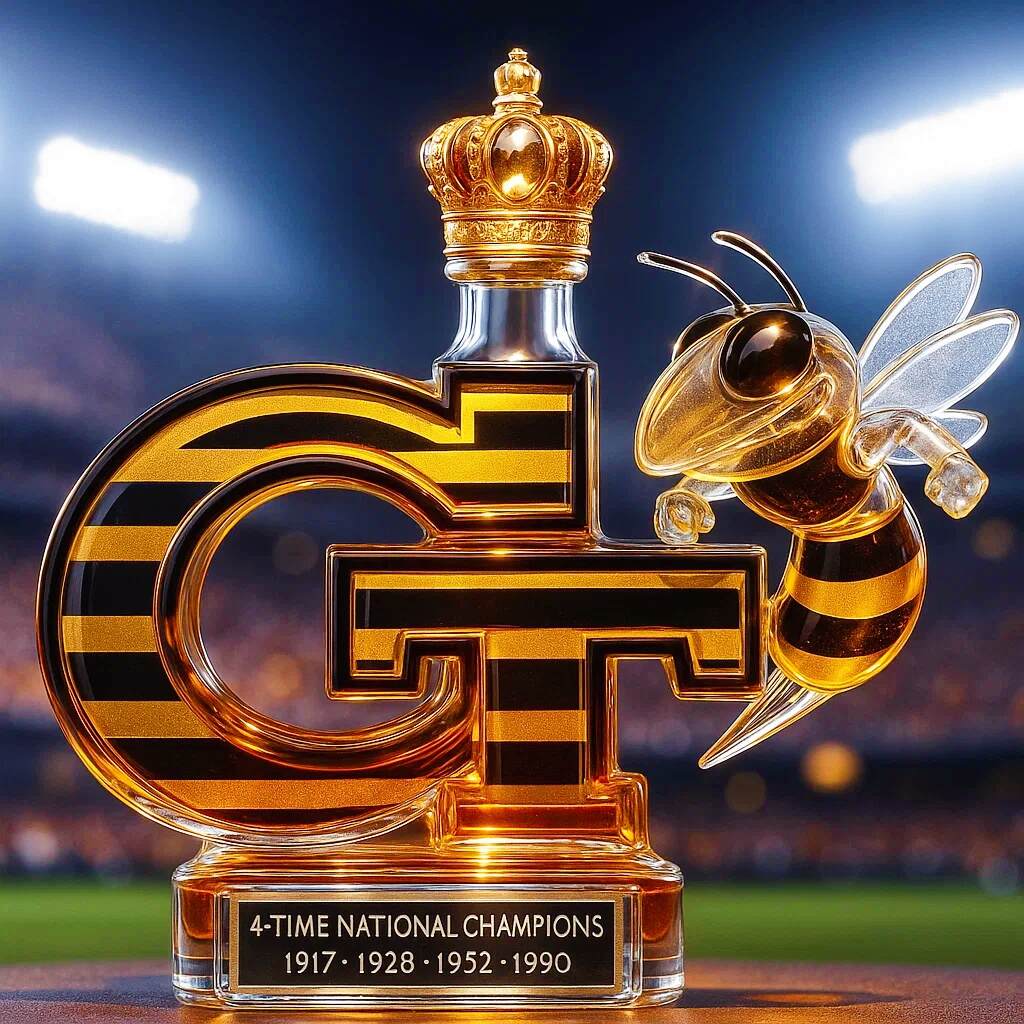 Georgia Tech Yellow Jackets 4-Time National Champions Whiskey Bottle