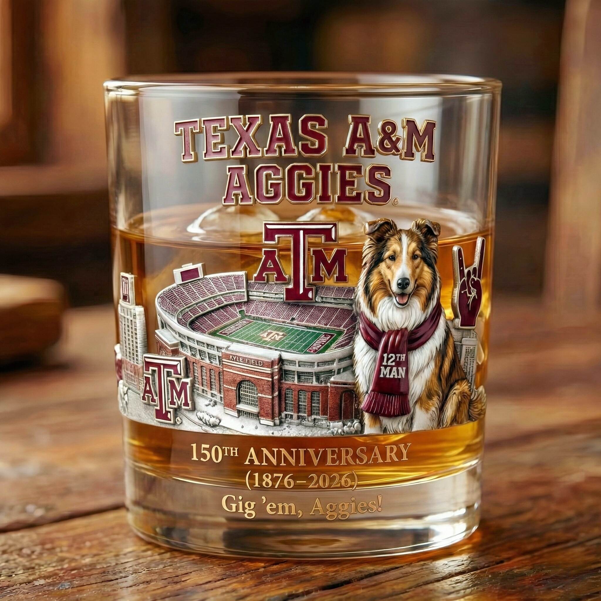 Texas A&M Aggies 150th Anniversary Commemorative Whiskey Glass
