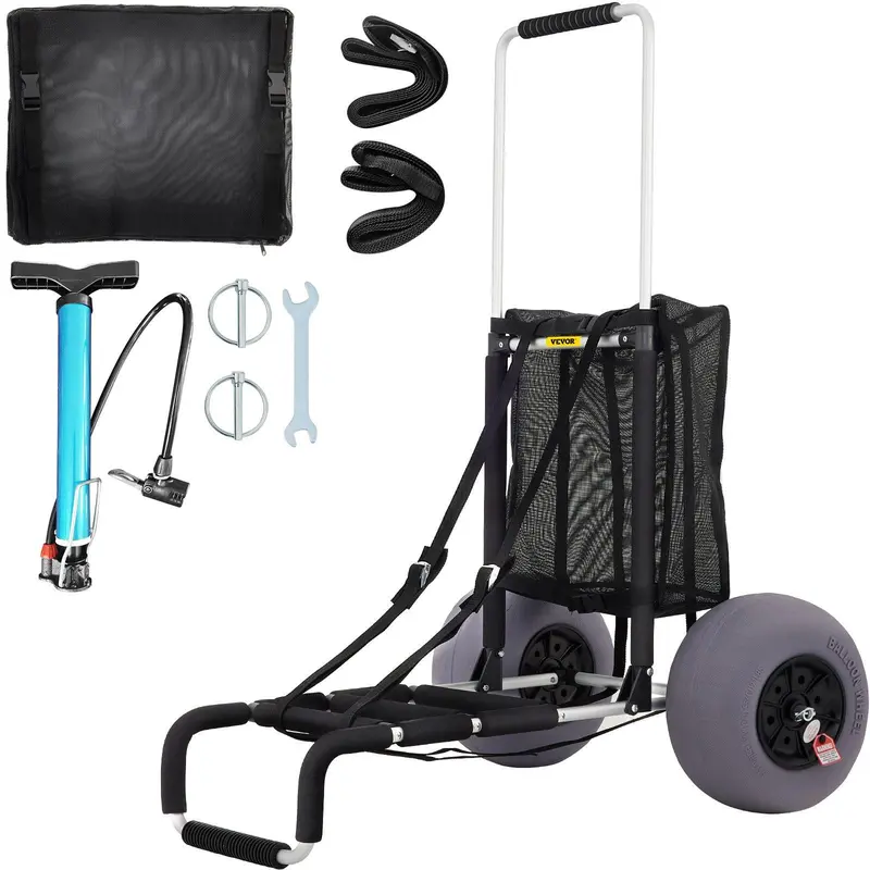 Folding Beach Dolly with 12 Inch Large Sand Wheels, 29.9