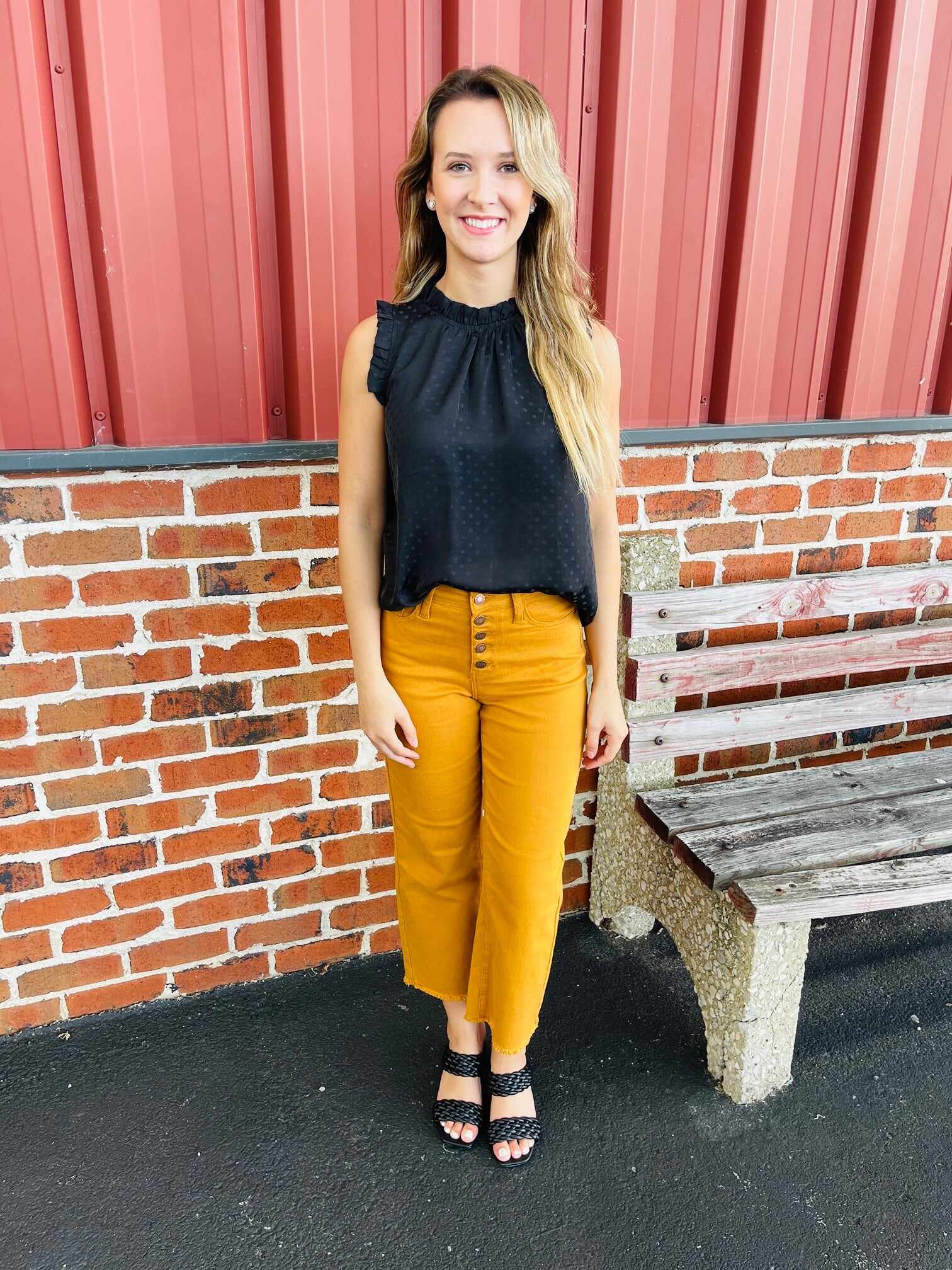 Plus/Reg Far And Wide Leg Mustard Jeans