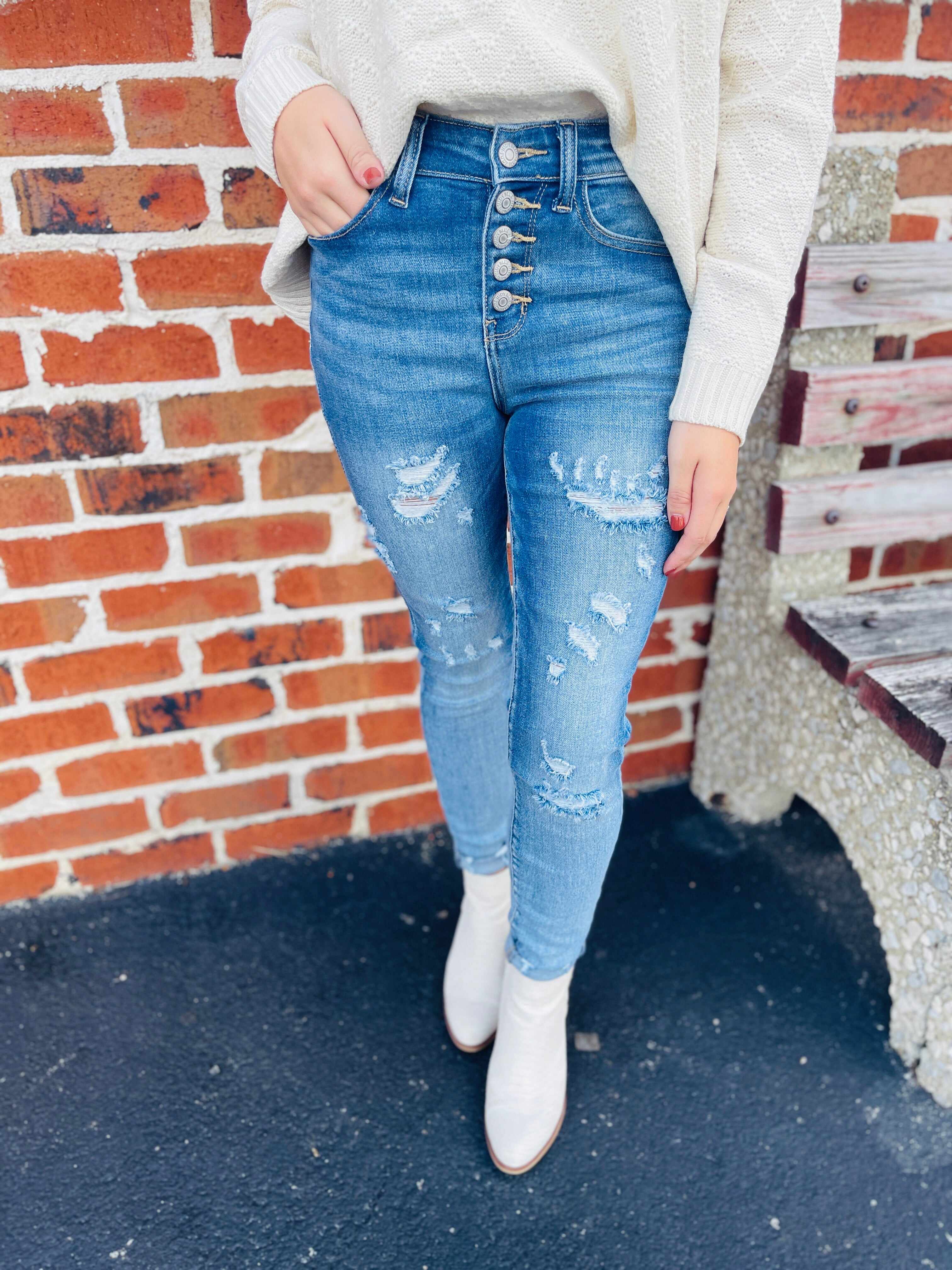 RESTOCK! PLUS/REG Cute As A Button Fly Skinny Jeans