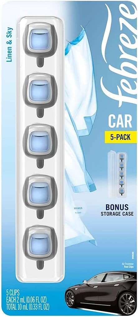 Febreze Car Air Fresheners, New Car Scent, Odor Eliminator for Strong Odors Car Vent Clips (2 Count)