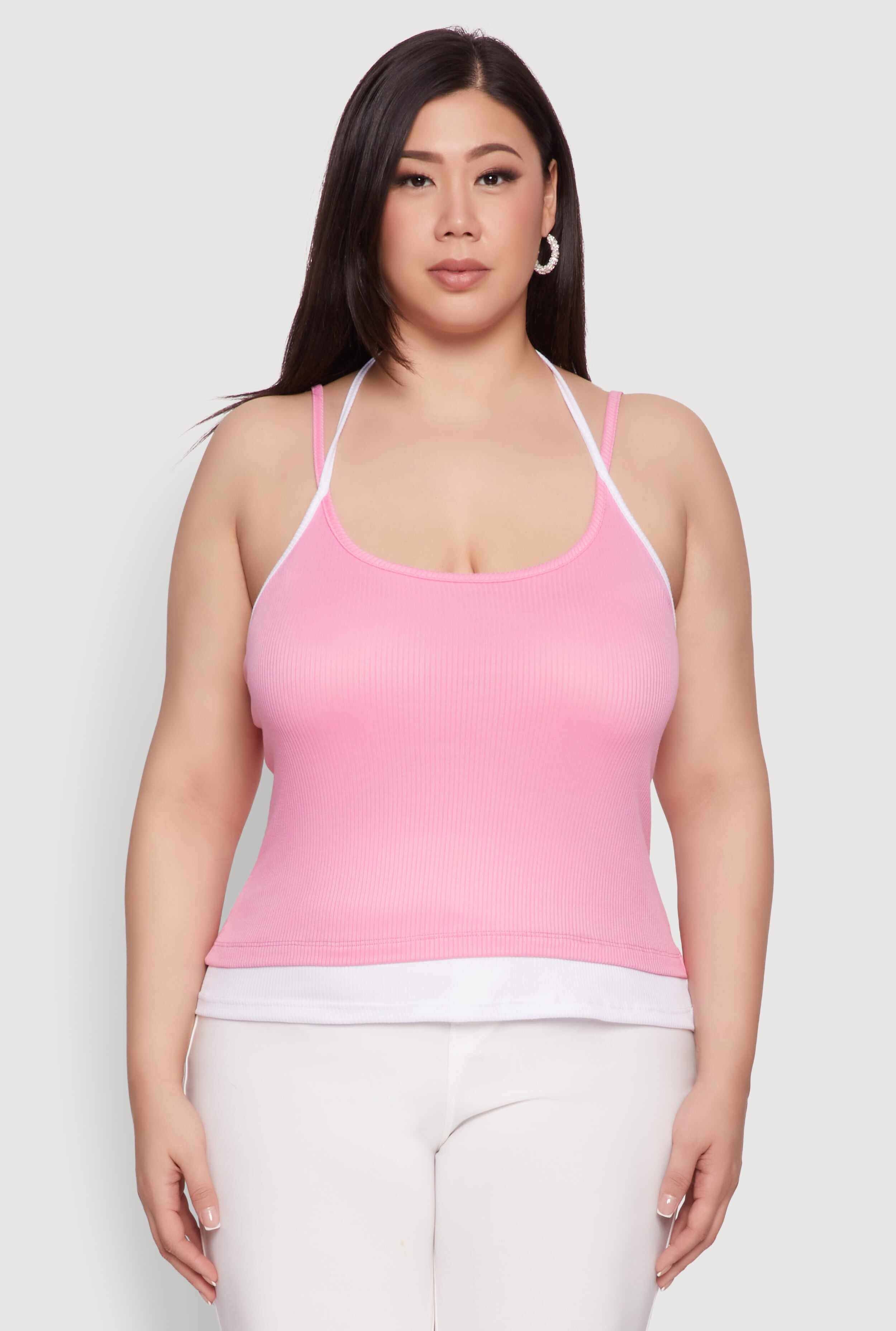 Plus Size Contrast Trim Halter Cami