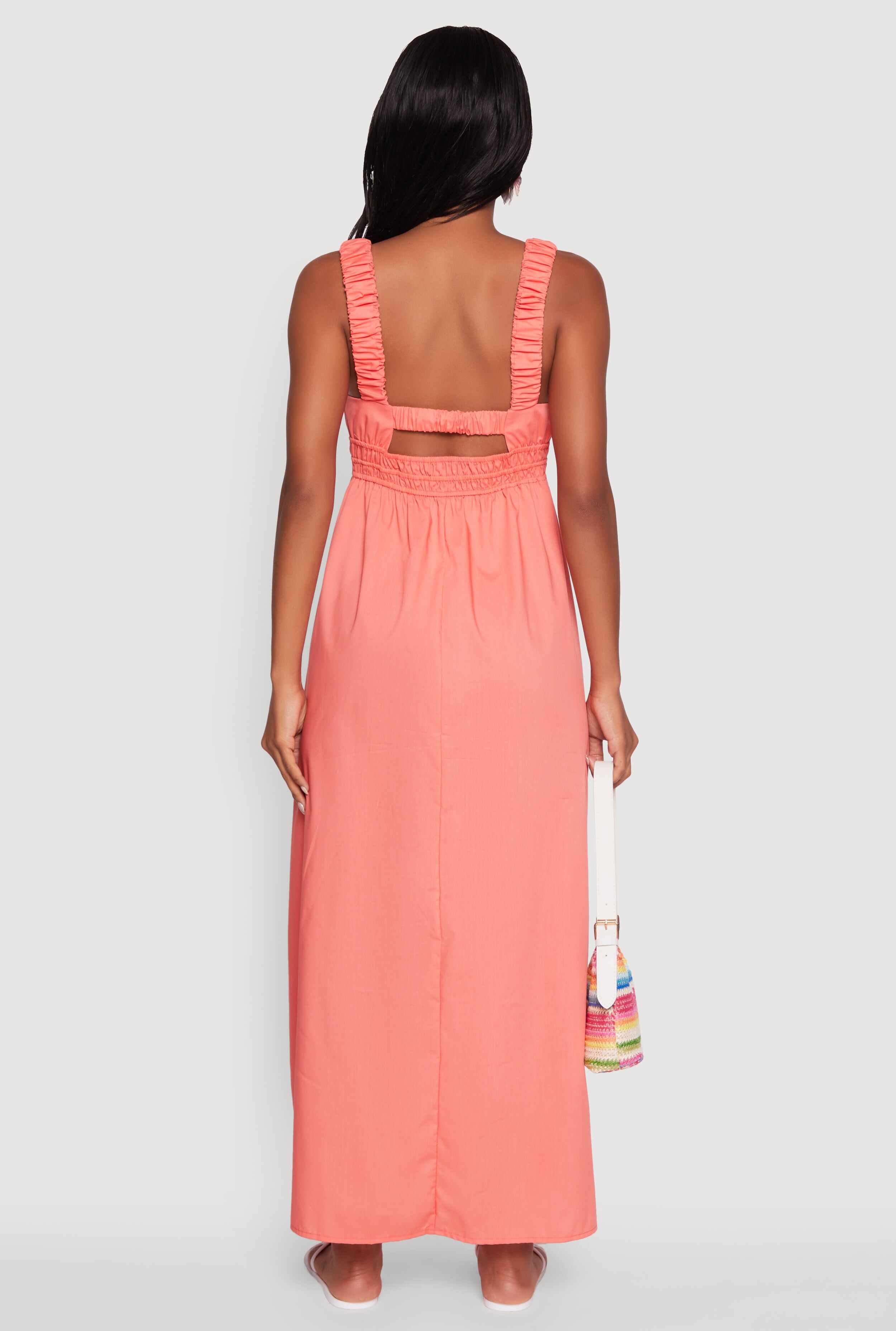 Poplin Sleeveless Scoop Neck Tie Front Maxi Dress