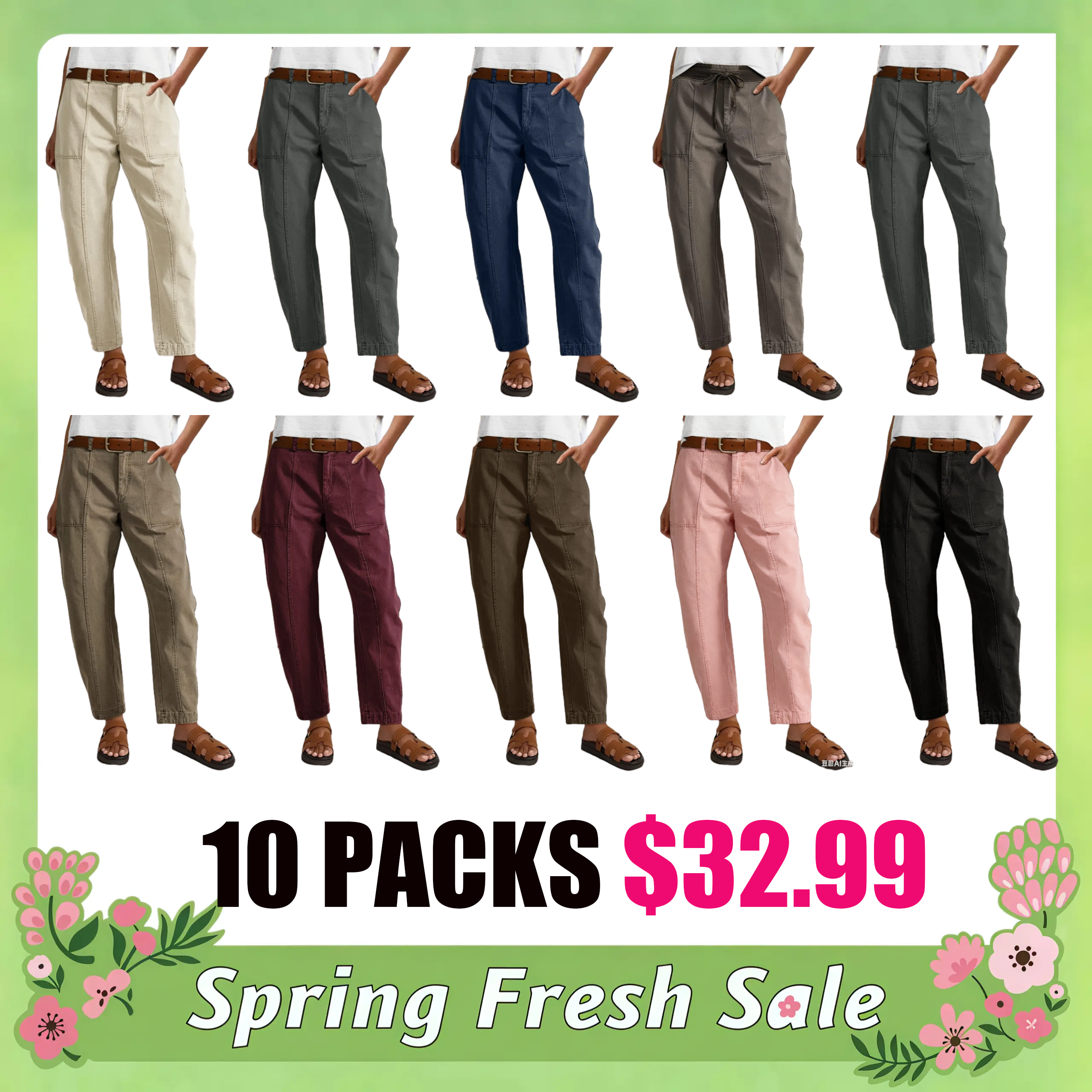 🔥 Last Day For Clearance！ !10 packs only $32!Solid Stitch Detail Mid Waist Barrel Leg Pants Without Belt
