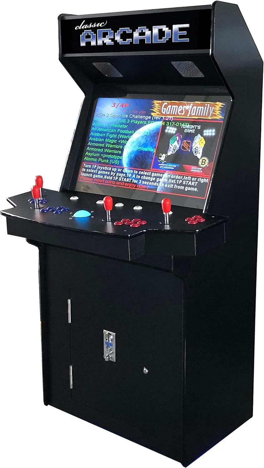 Full Size Commercial Grade Upright Standup Arcade Machine 4 Player 4600 Classic Games 32 inch Screen Black