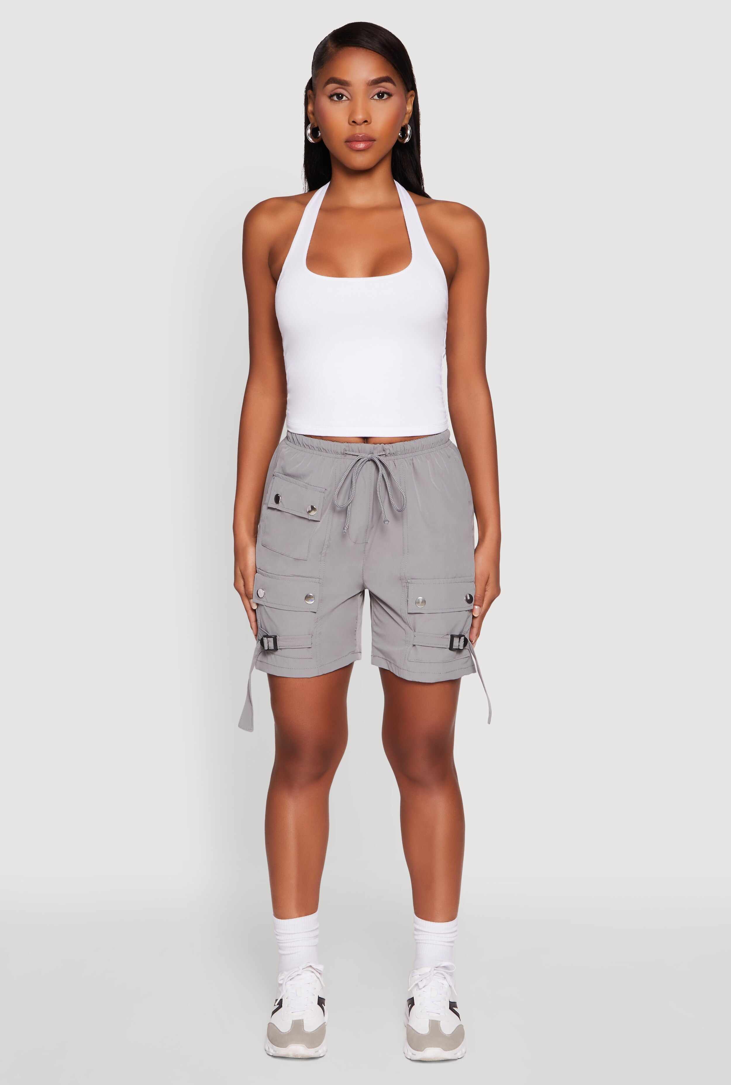 Trendy Nylon Drawstring Waist Utility Shorts