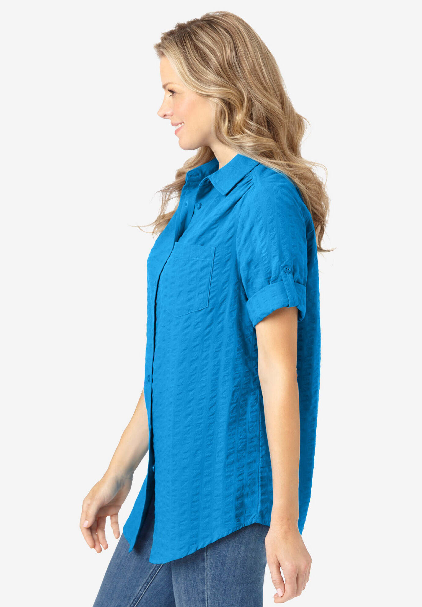 Short-Sleeve Button Down Seersucker Shirt