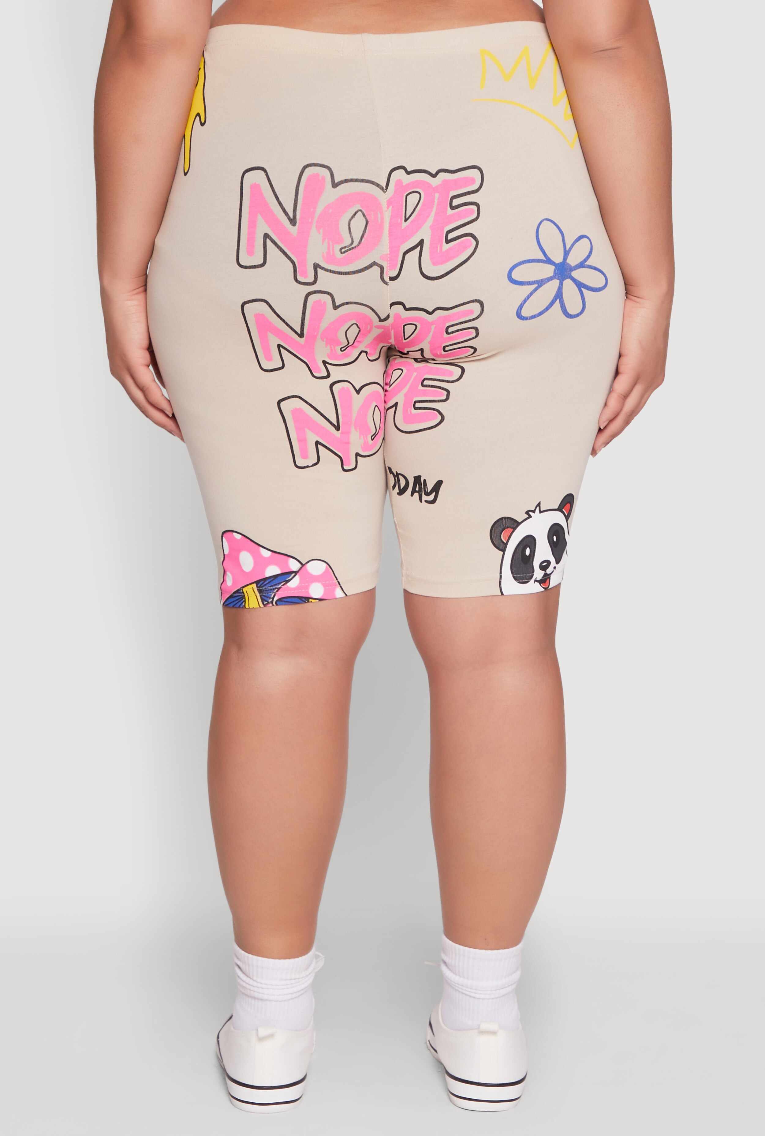 Plus Size Nope Graffiti Graphic Biker Shorts