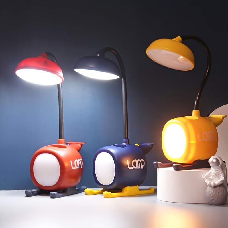 1pc Cartoon Helicopter Aircraft Usb Rechargeable Desk Lamp Eye Protection Lamp, Desk Writing Lamp, Reading Bedside Lamp