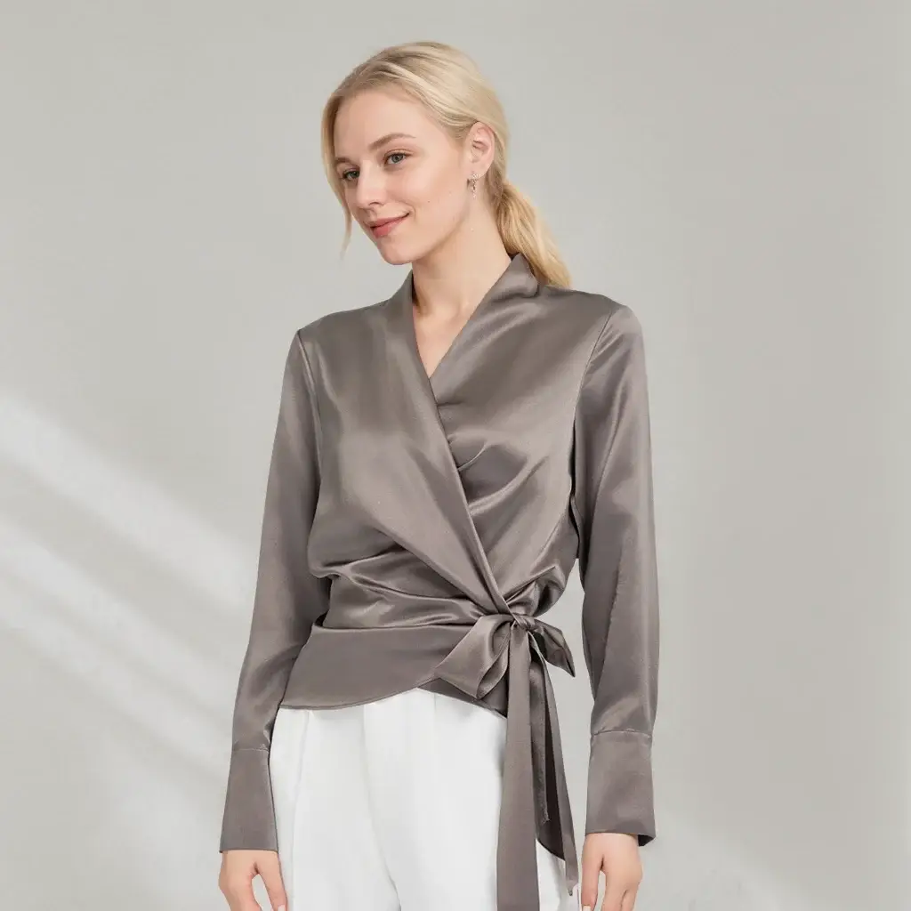 Women's Waist Strap Silk Blouse