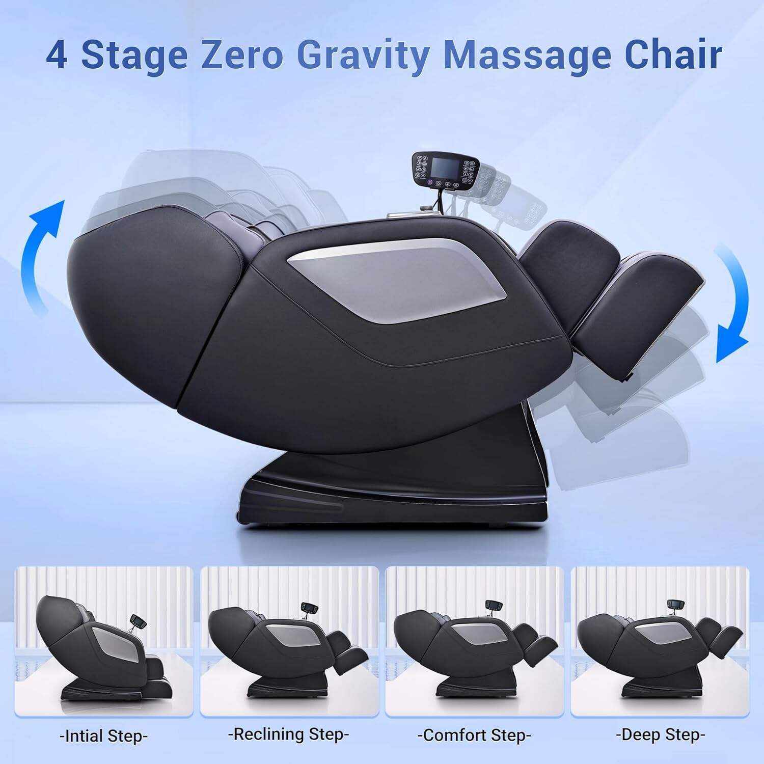 Mazzup Full Body Zero Gravity Shiatsu Massage Chair with Fully Assembled, LCD Screen, Shortcut Keys, USB Charging Port, Heat, Ideal Gift for Loved Ones, Parents, Balck