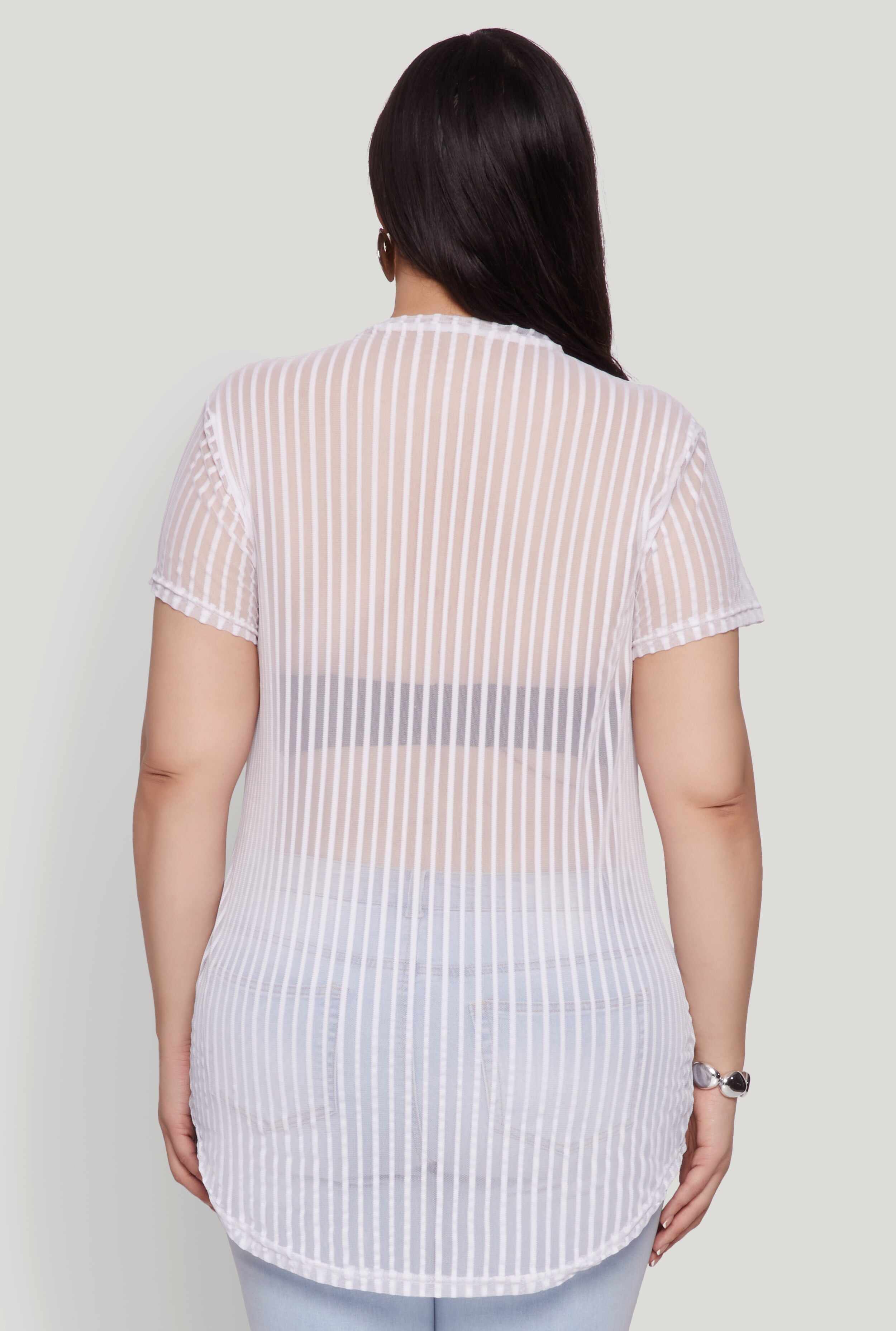 Plus Size Shadow Stripe Mesh Top