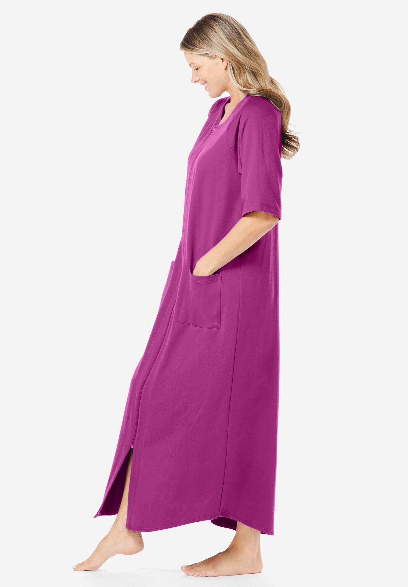 Long French Terry Zip-Front Robe
