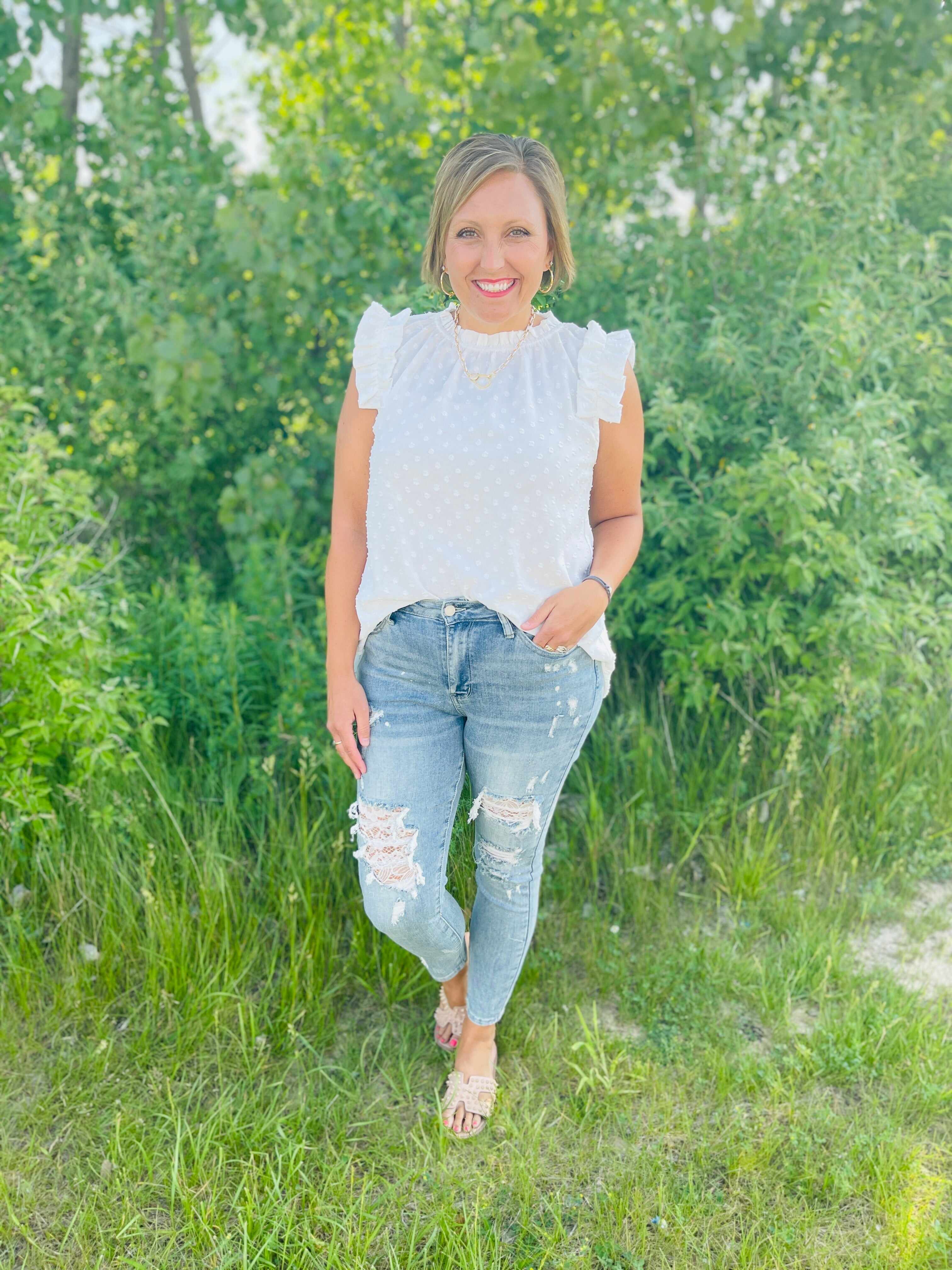 PLUS/REG All Laced Up Lace Patch Skinny Jeans